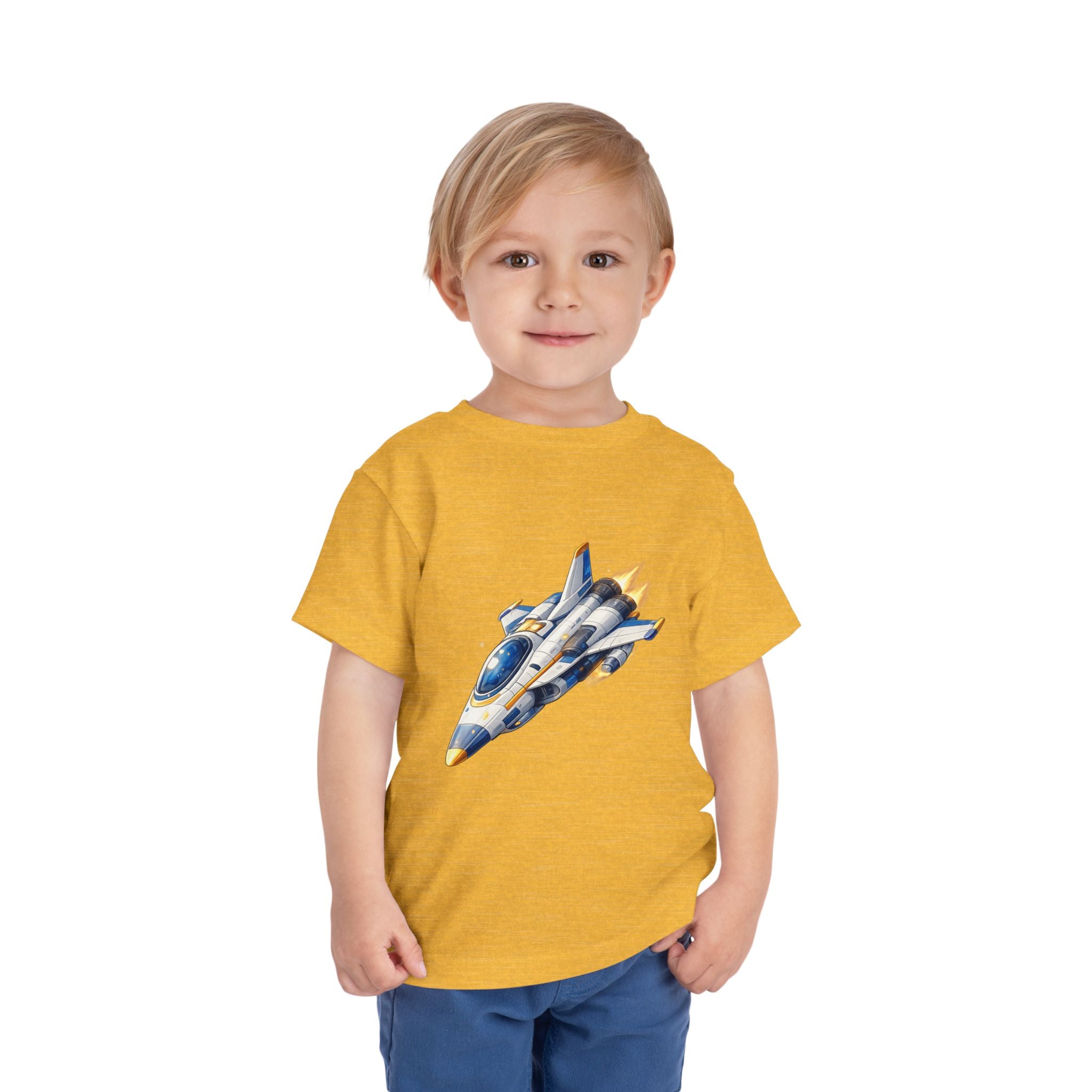 Toddler Tee — Blue & Yellow Spaceship Rocket Graphic