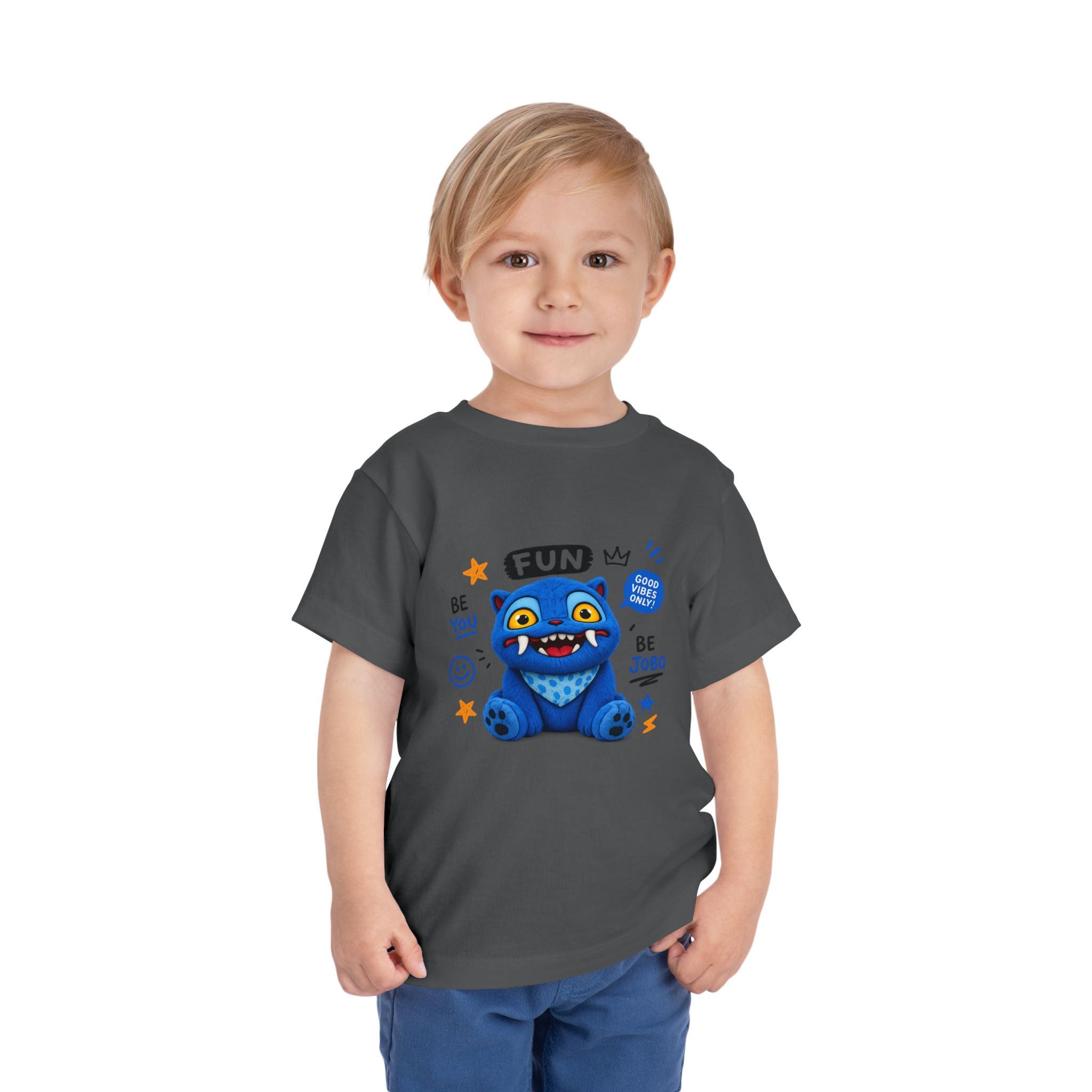 Fun Blue Monster Toddler Tee — "Be You Be Jobo" Graphic Shirt