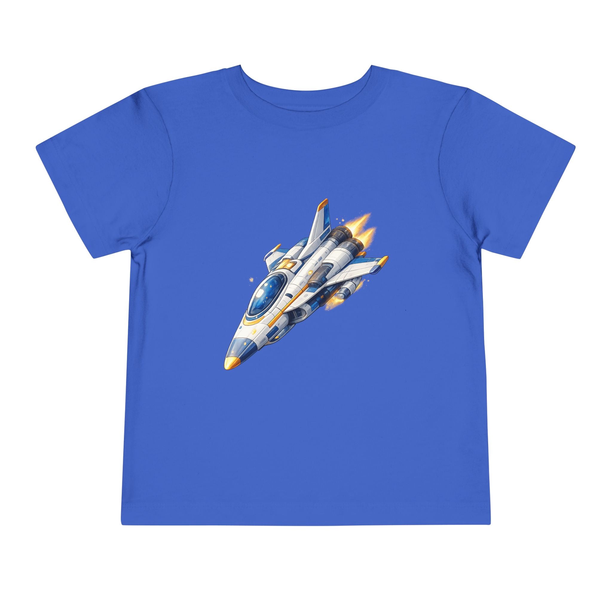 Toddler Tee — Blue & Yellow Spaceship Rocket Graphic