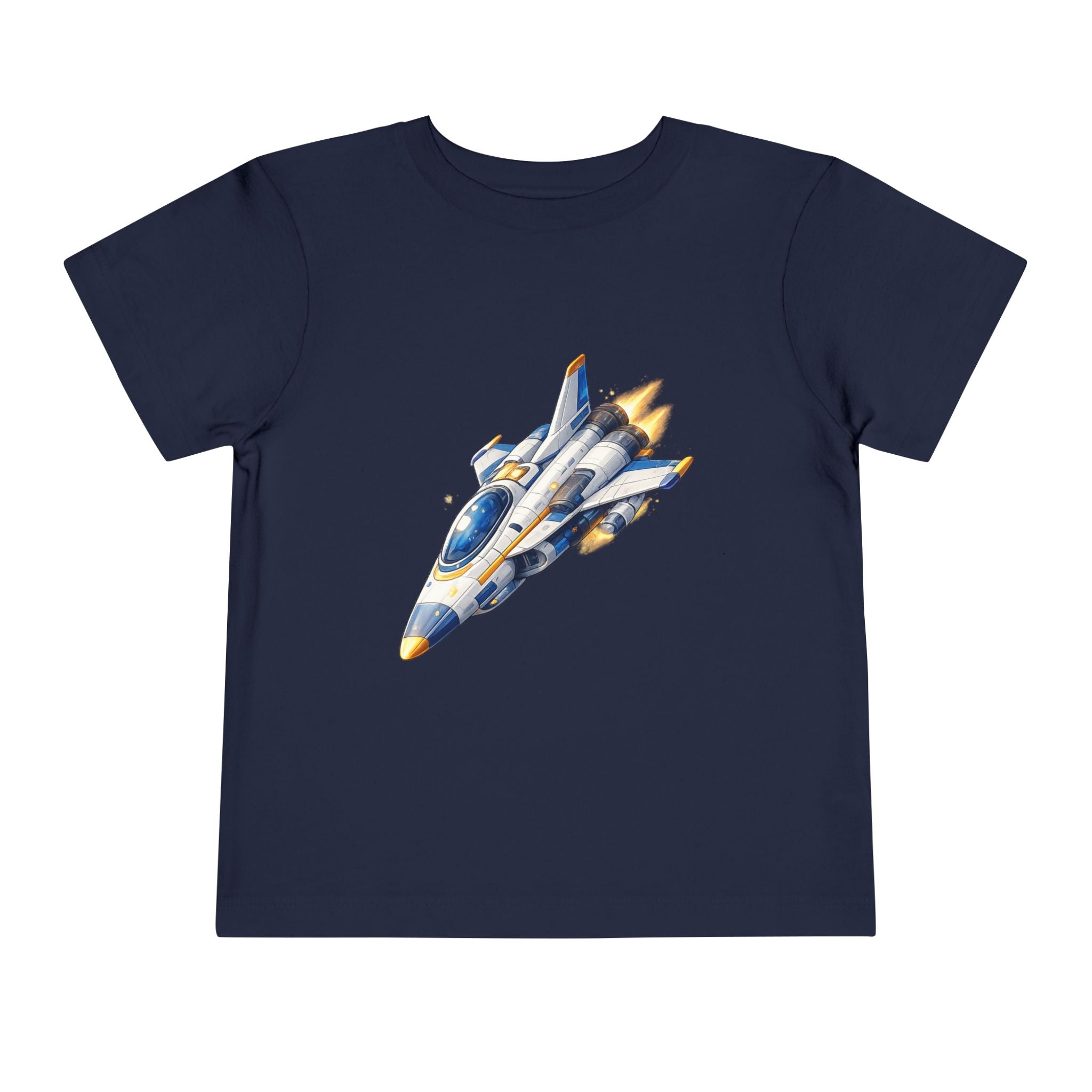 Toddler Tee — Blue & Yellow Spaceship Rocket Graphic