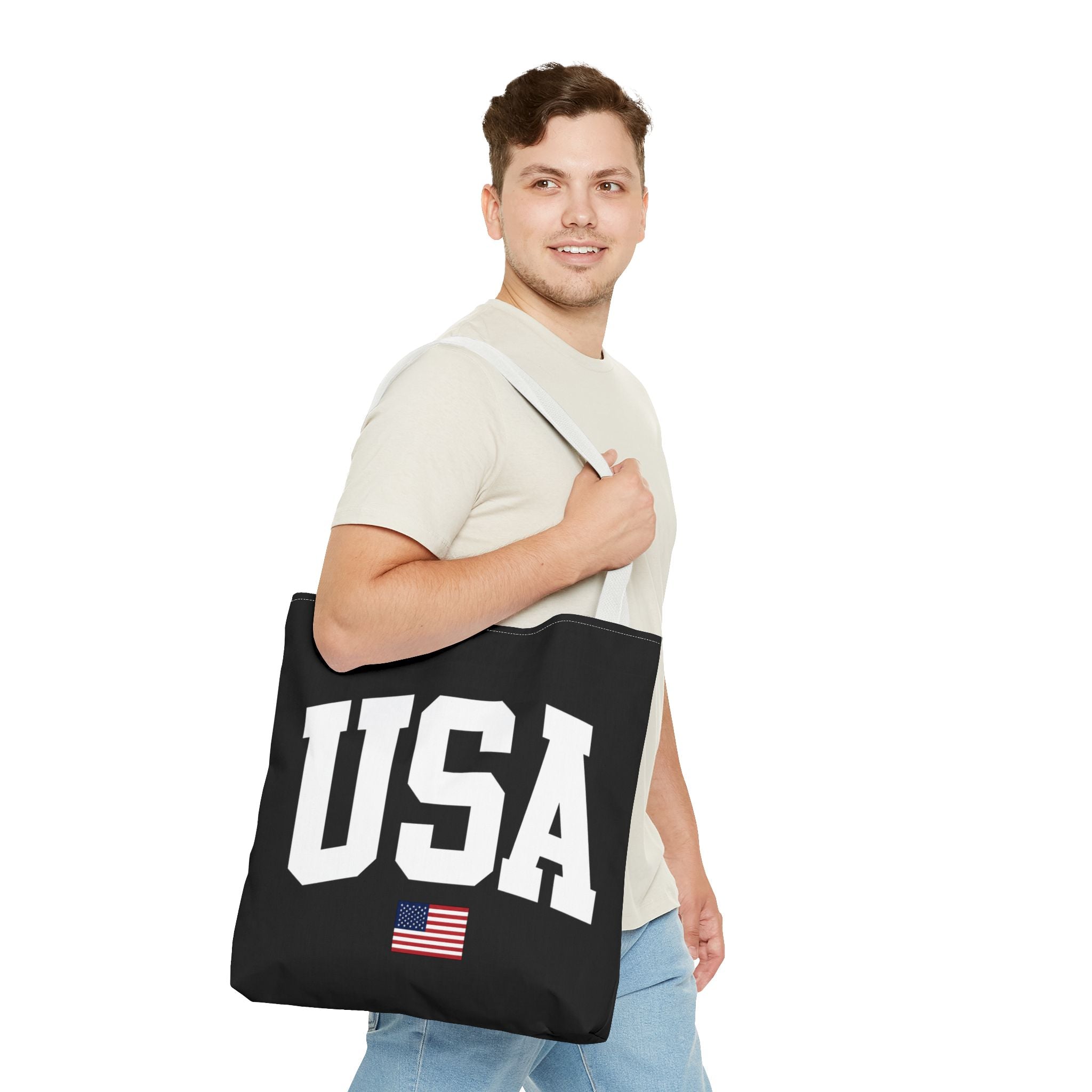 Classic USA Canvas Tote Bag | Minimal American Tote | Reusable Cotton Shopping Bag | Patriotic Gift | Everyday Beach Tote