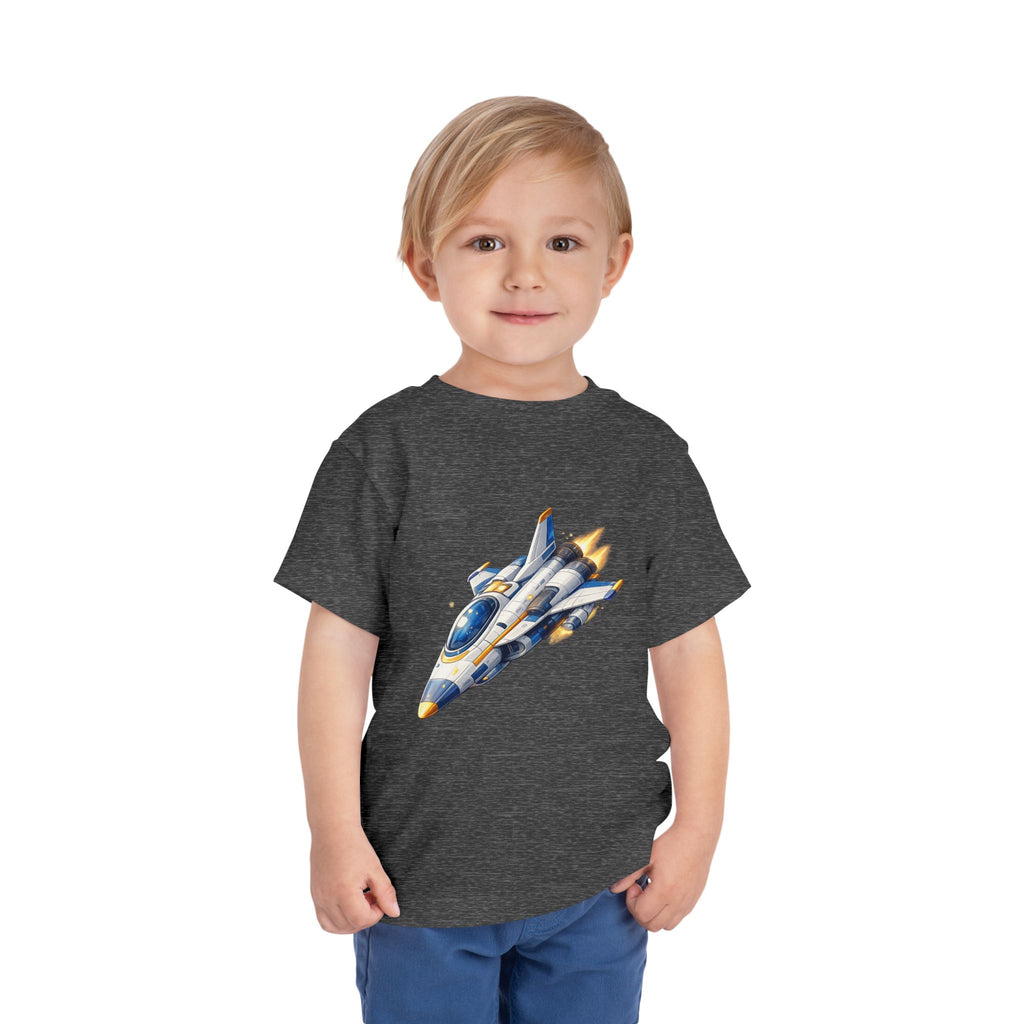 Toddler Tee — Blue & Yellow Spaceship Rocket Graphic