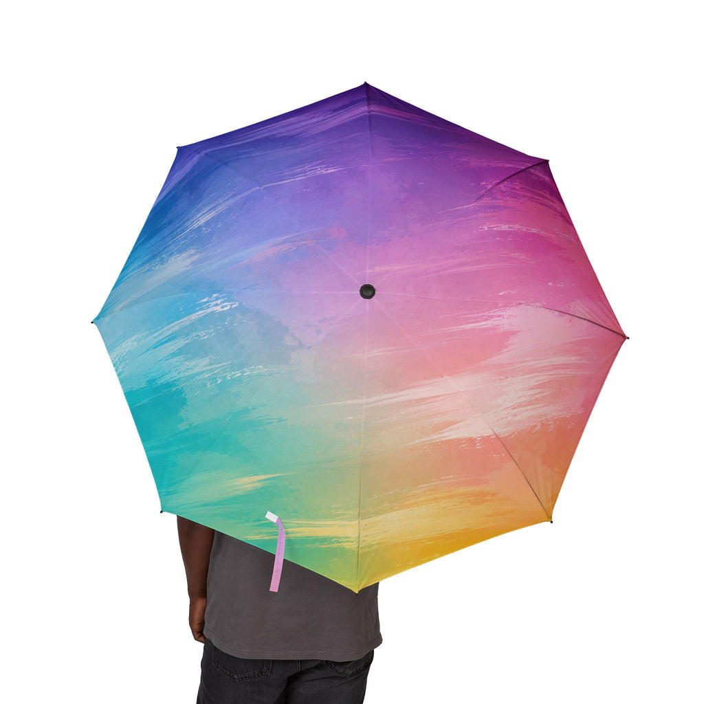 Compact Semi-Automatic Foldable Umbrella — Rainbow Gradient Travel Umbrella