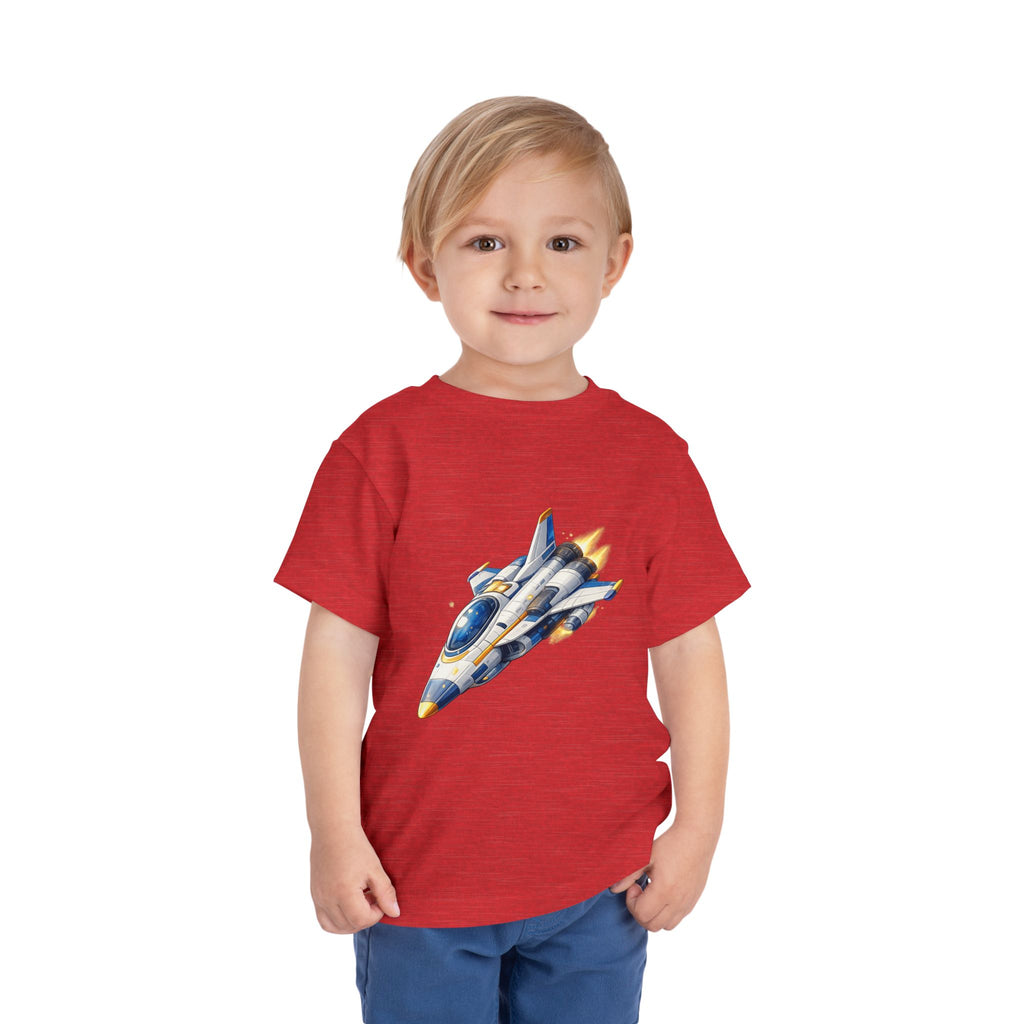 Toddler Tee — Blue & Yellow Spaceship Rocket Graphic