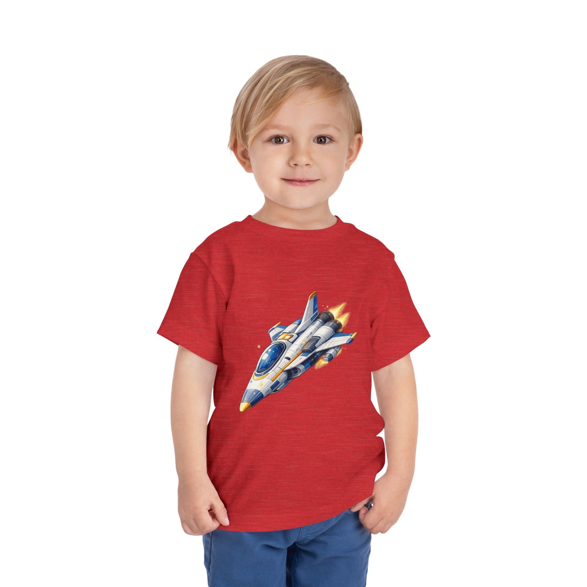 Toddler Tee — Blue & Yellow Spaceship Rocket Graphic
