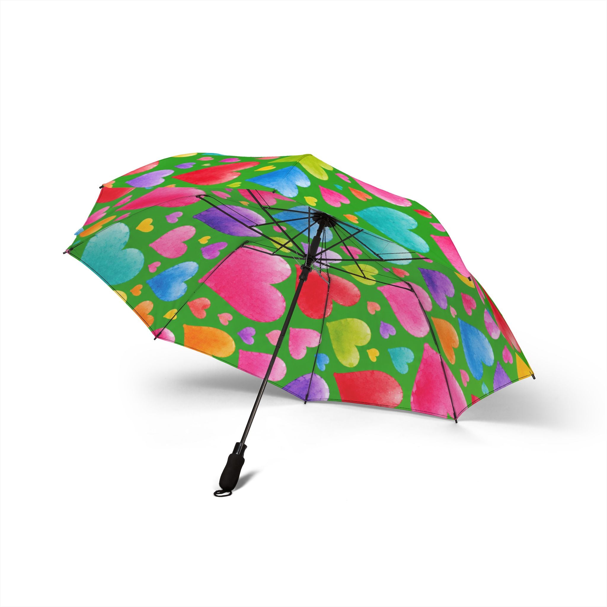 Foldable Umbrella — Colorful Watercolor Hearts Rain Umbrella
