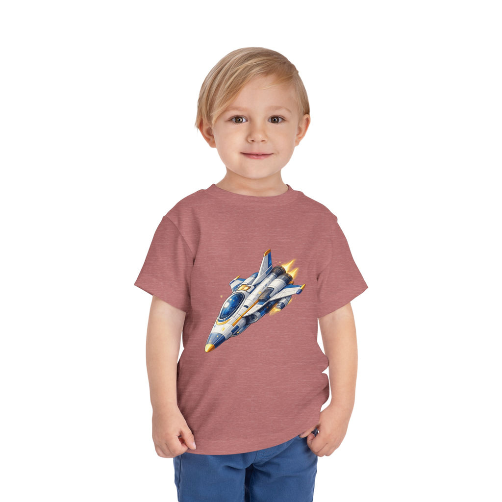 Toddler Tee — Blue & Yellow Spaceship Rocket Graphic