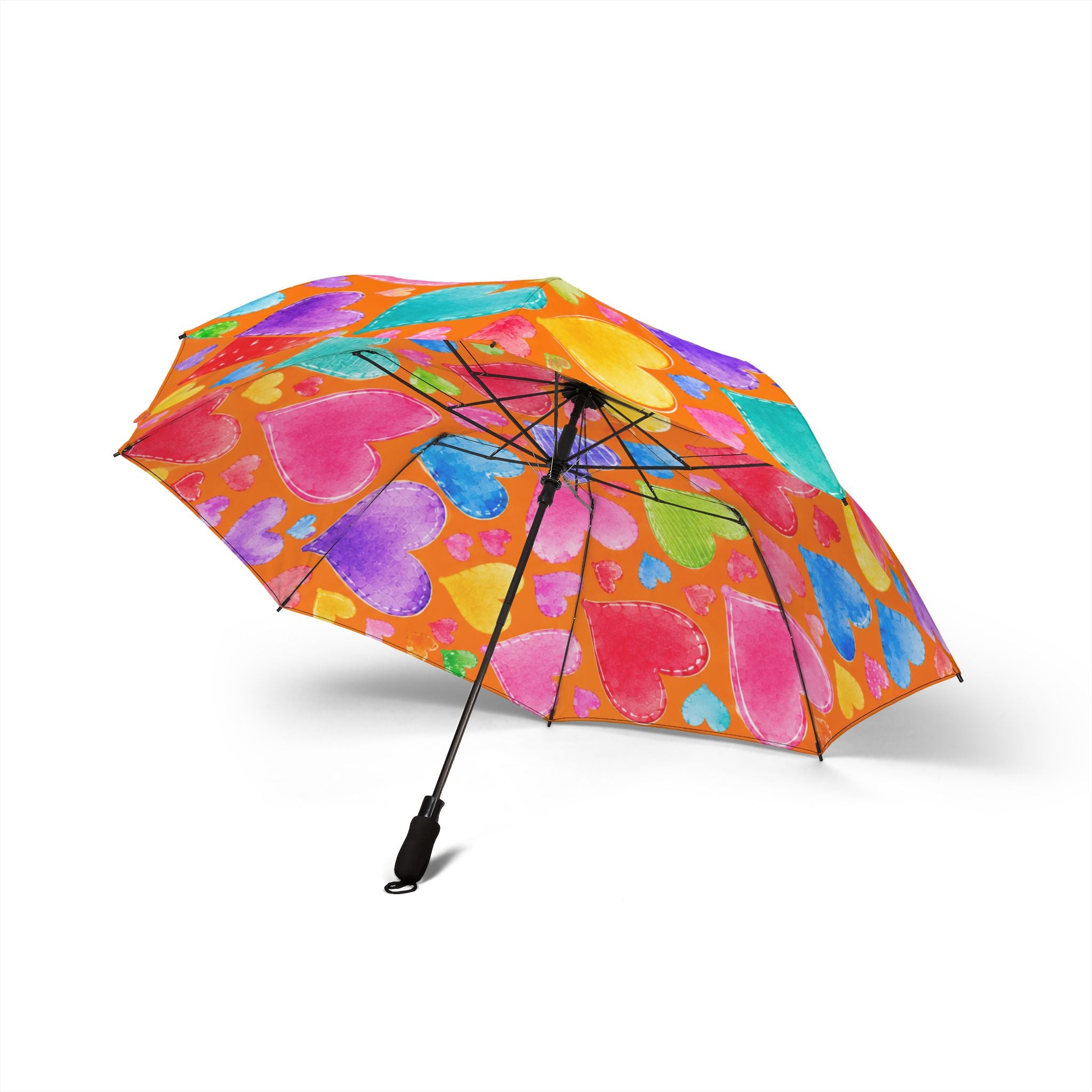 Colorful Heart Print Foldable Umbrella — Semi-Automatic Travel Rain Sun Umbrella