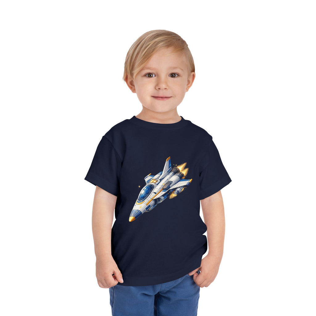 Toddler Tee — Blue & Yellow Spaceship Rocket Graphic