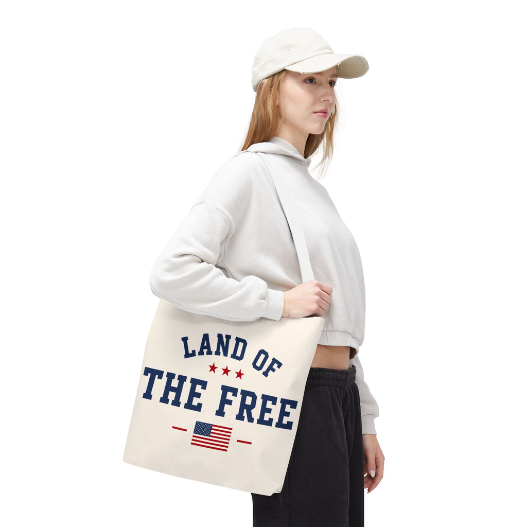 Land of the Free Canvas Tote Bag | Patriotic USA Tote | Reusable Cotton Shopping Bag | American Flag Gift | Everyday Beach Tote