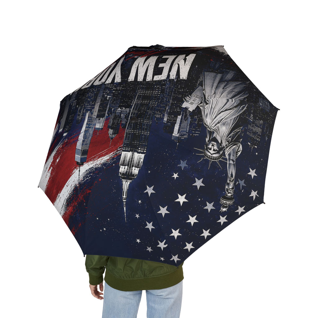 New York Flag Skyline Foldable Umbrella — Semi-Automatic Compact Travel Umbrella