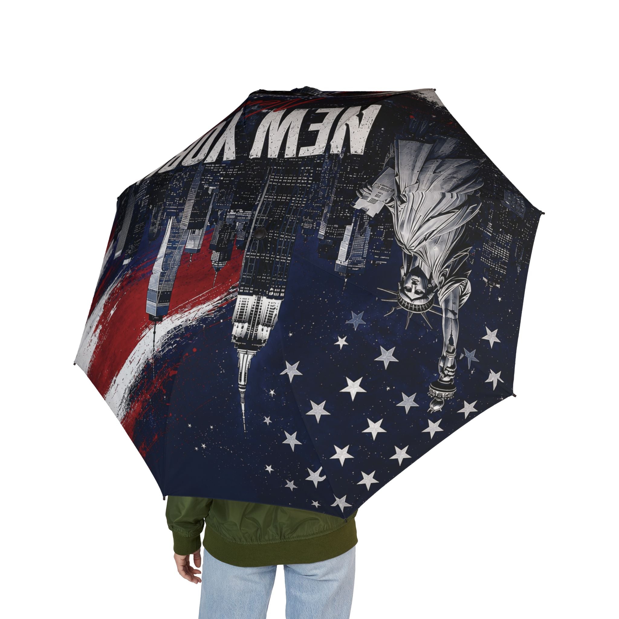New York Flag Skyline Foldable Umbrella — Semi-Automatic Compact Travel Umbrella
