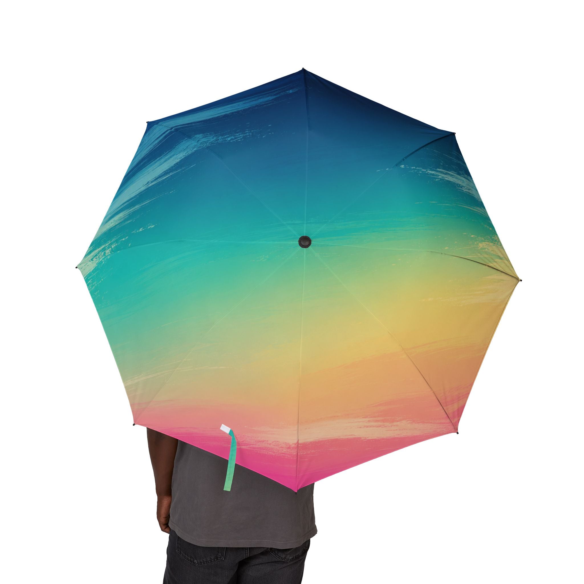 Gradient Sunset Foldable Umbrella – Semi-Automatic Compact Rain & Travel Umbrella