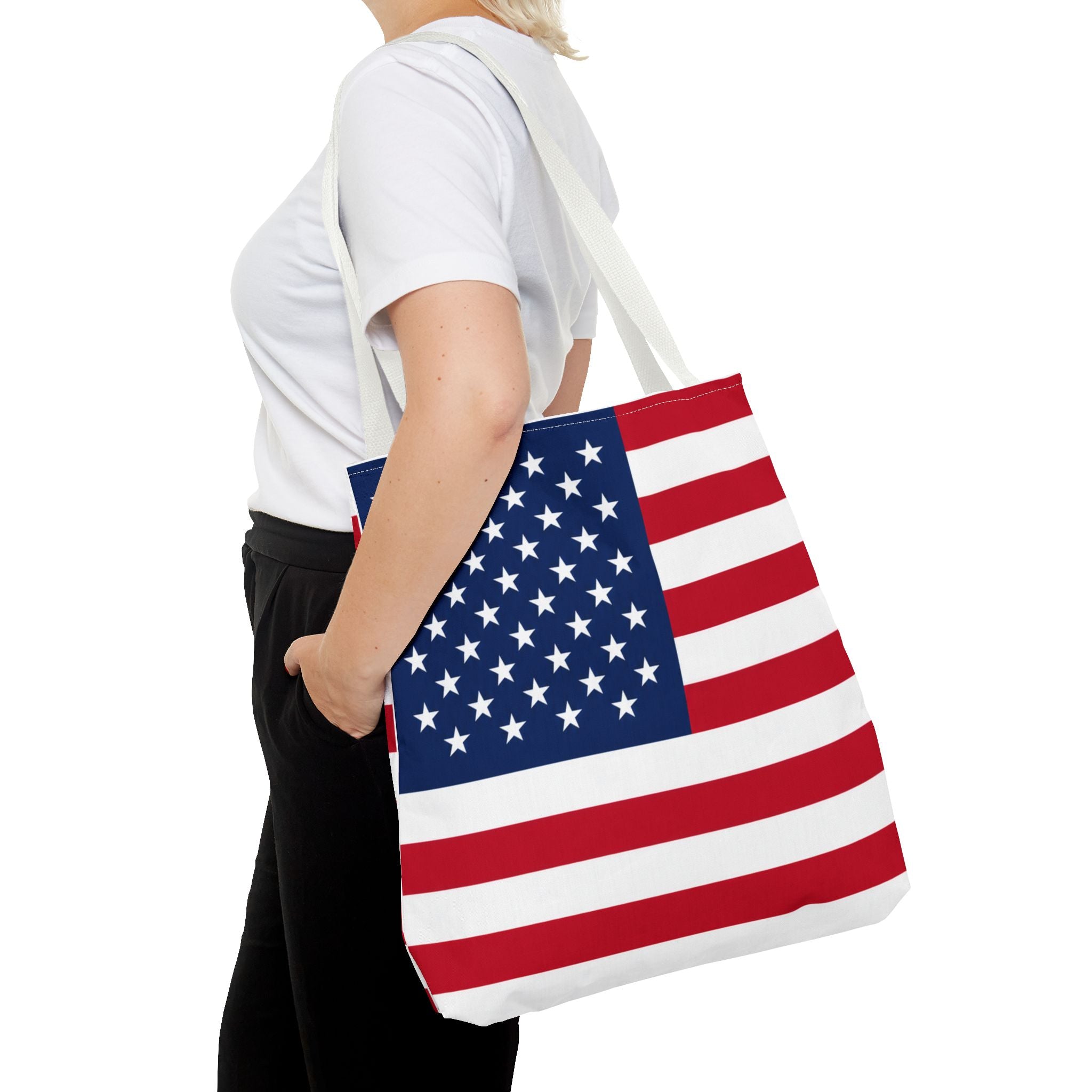 Stars & Stripes Canvas Tote Bag | American Flag Tote | Patriotic Cotton Shopping Bag | Reusable Beach Tote | USA Gift