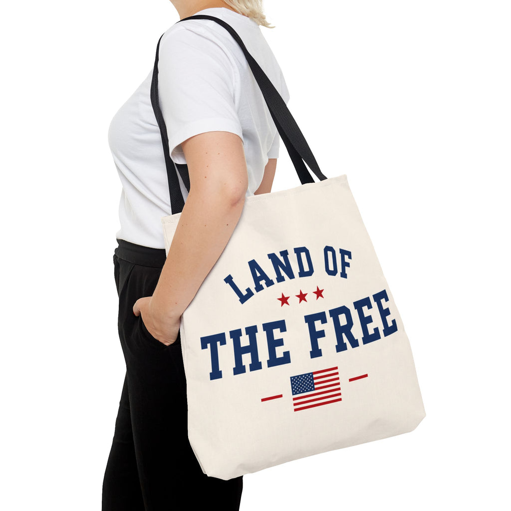 Land of the Free Canvas Tote Bag | Patriotic USA Tote | Reusable Cotton Shopping Bag | American Flag Gift | Everyday Beach Tote