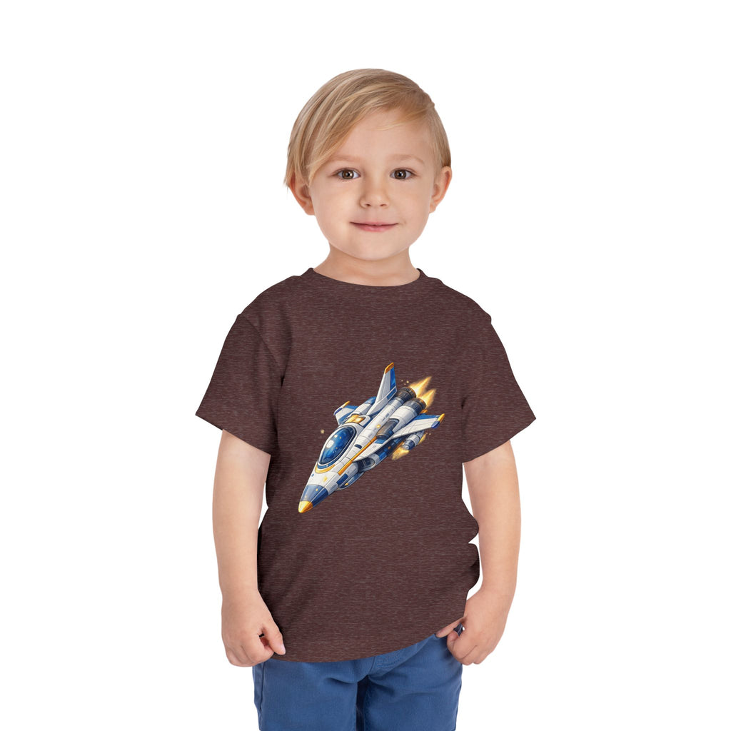 Toddler Tee — Blue & Yellow Spaceship Rocket Graphic