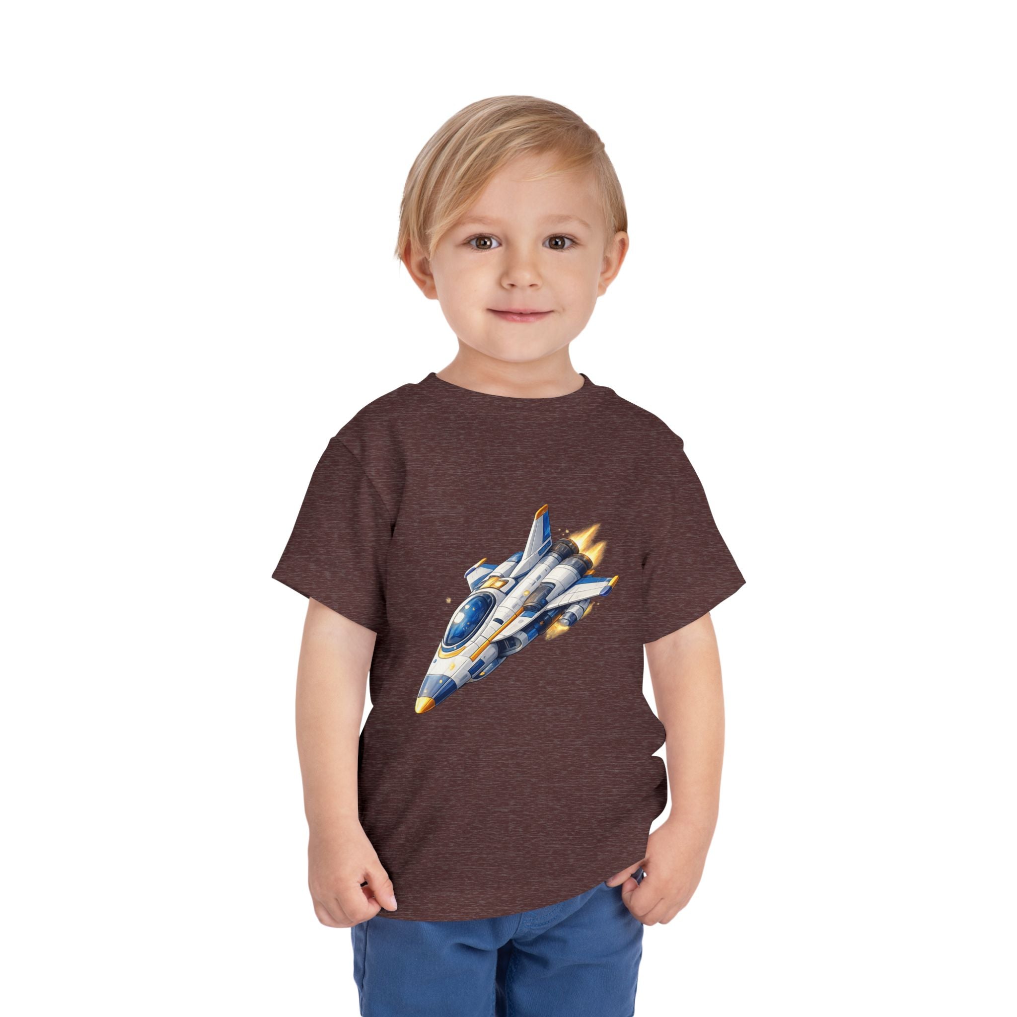 Toddler Tee — Blue & Yellow Spaceship Rocket Graphic