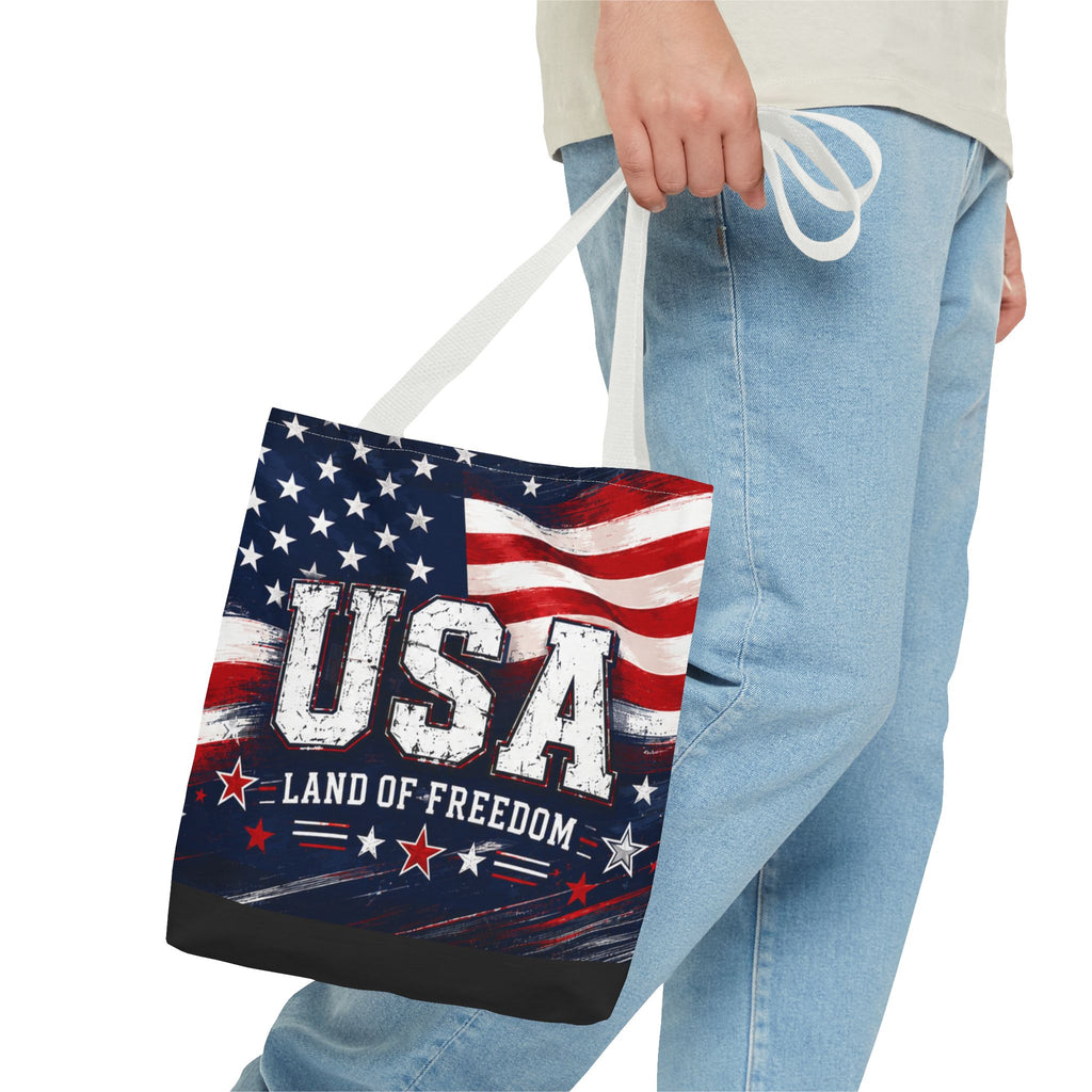 Land of the Free Canvas Tote Bag | Patriotic USA Tote | American Flag Gift