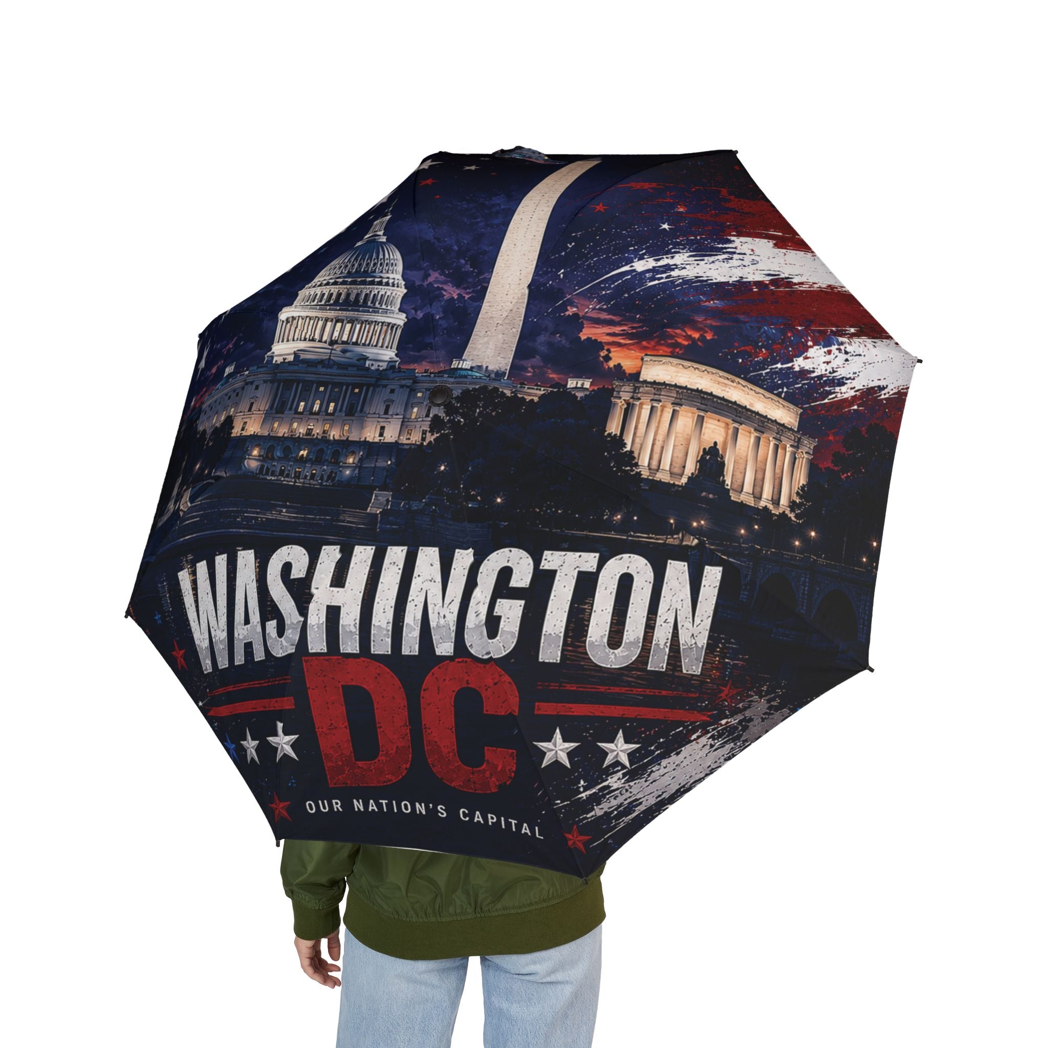 Washington DC Foldable Umbrella – Capitol & Stars Compact Travel Umbrella