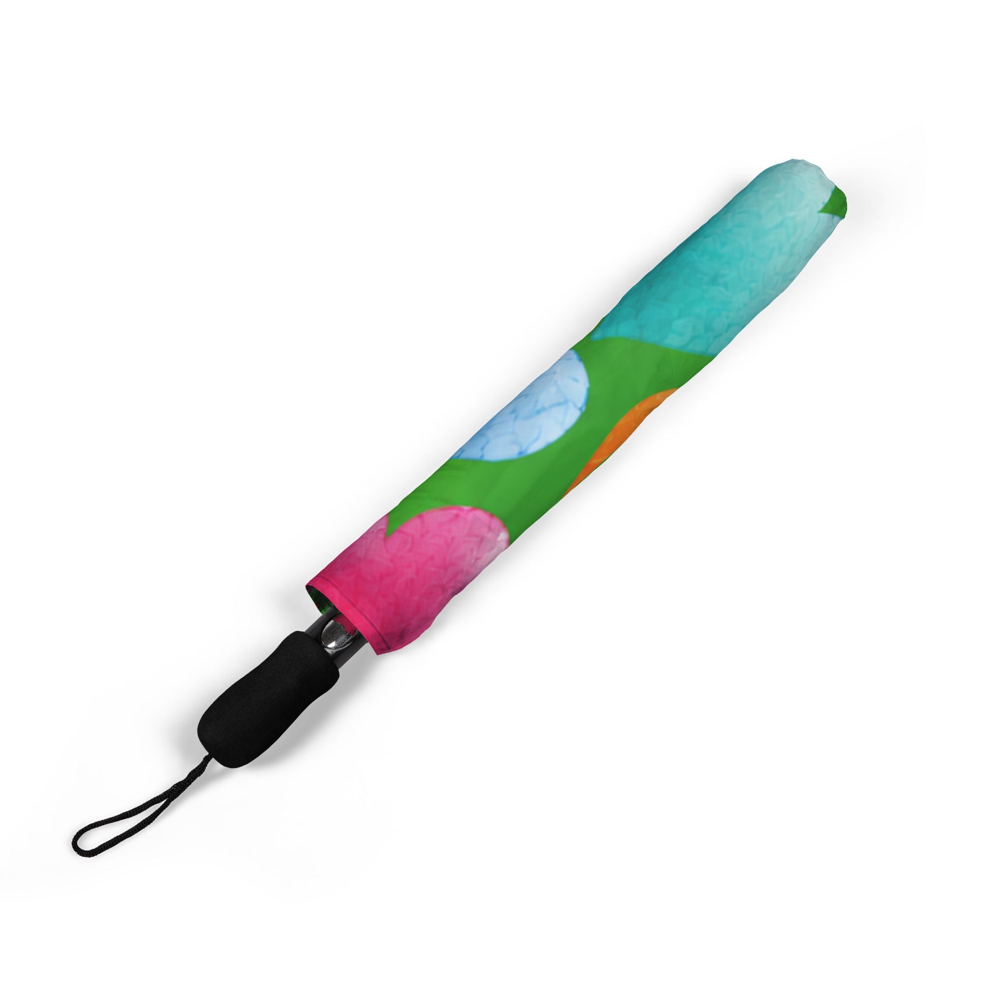 Foldable Umbrella — Colorful Watercolor Hearts Rain Umbrella