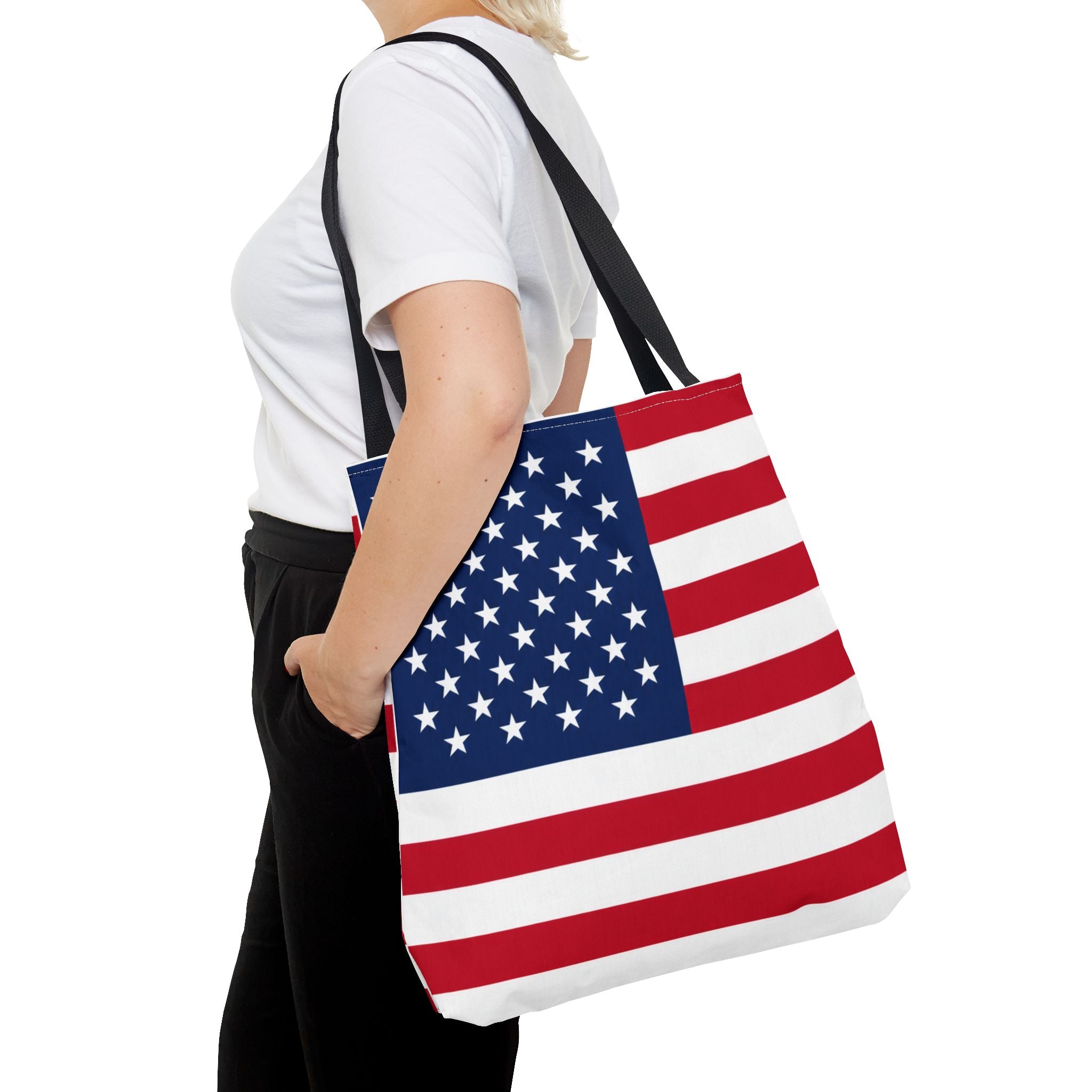 Stars & Stripes Canvas Tote Bag | American Flag Tote | Patriotic Cotton Shopping Bag | Reusable Beach Tote | USA Gift