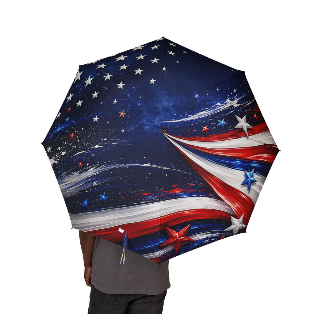 American Flag Foldable Umbrella — Patriotic Semi-Automatic Compact Umbrella