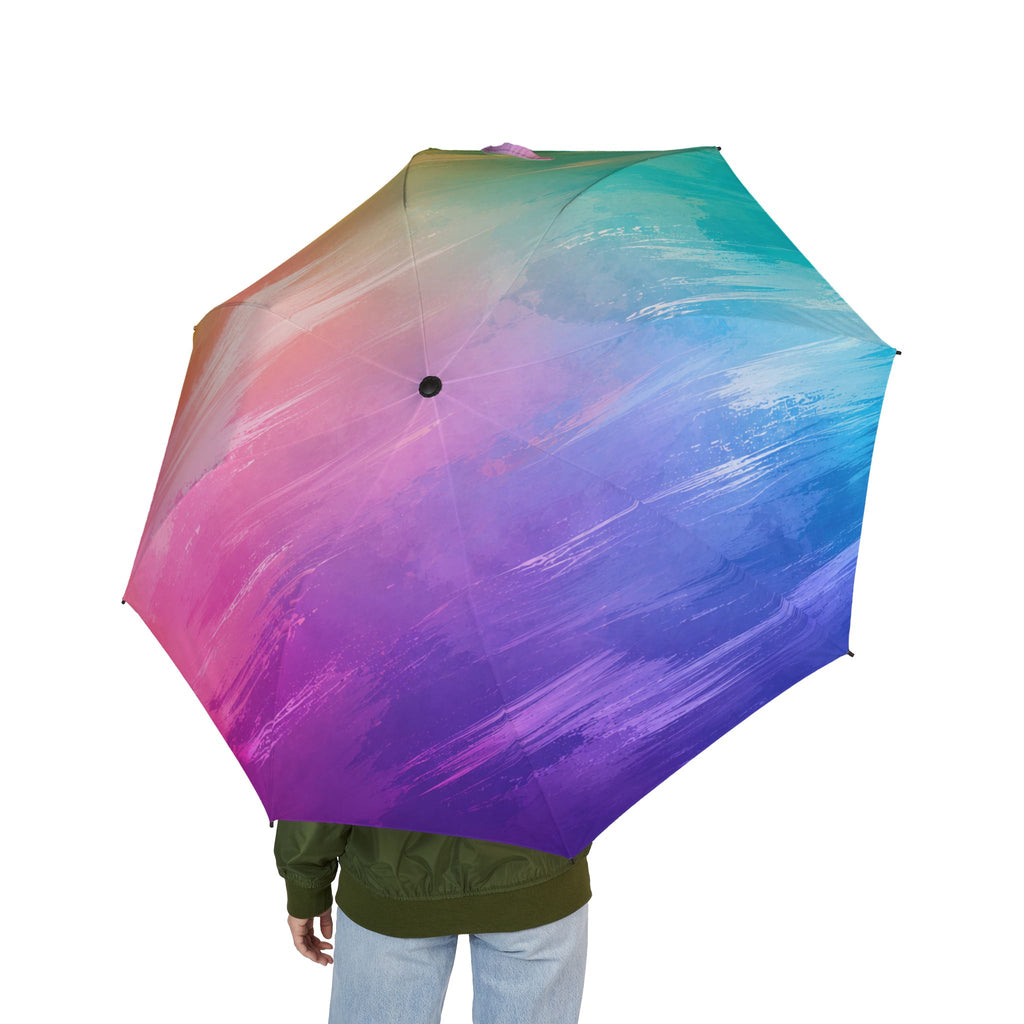 Compact Semi-Automatic Foldable Umbrella — Rainbow Gradient Travel Umbrella