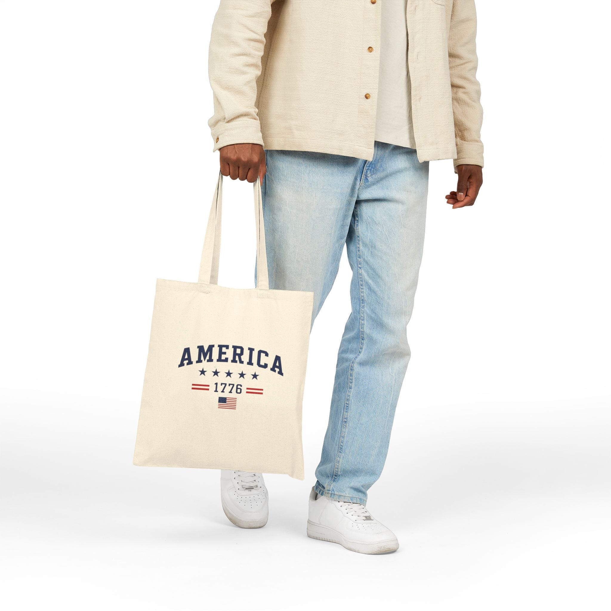 America 1776 Canvas Tote Bag — Patriotic Cotton Grocery & Market Tote