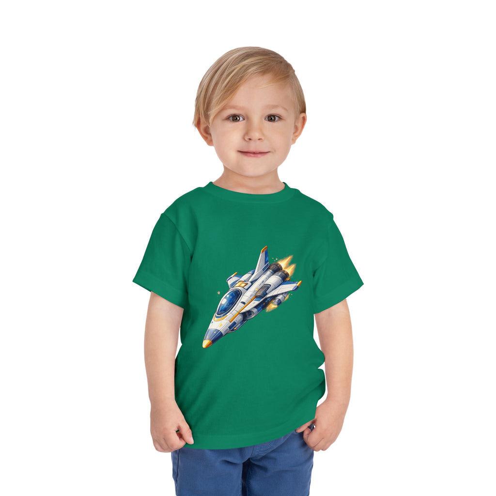 Toddler Tee — Blue & Yellow Spaceship Rocket Graphic
