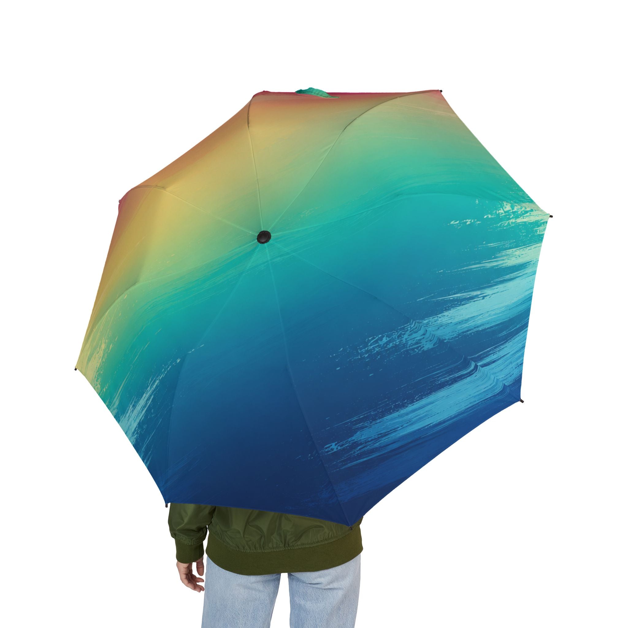 Gradient Sunset Foldable Umbrella – Semi-Automatic Compact Rain & Travel Umbrella