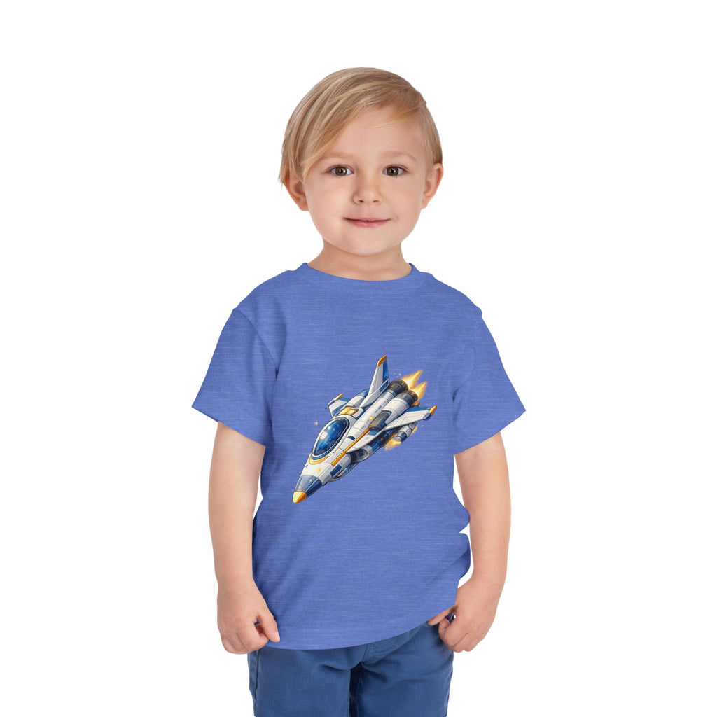 Toddler Tee — Blue & Yellow Spaceship Rocket Graphic