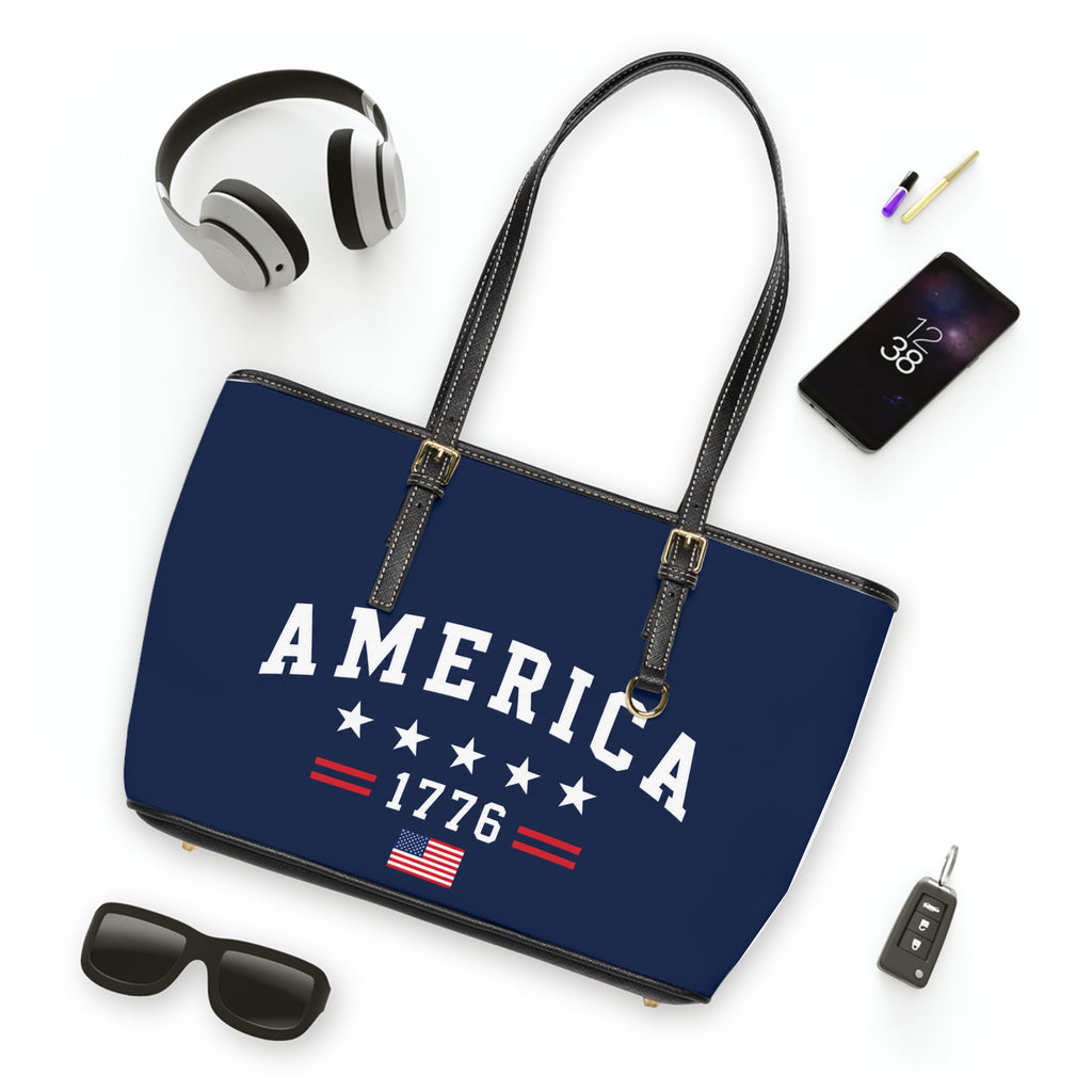 America 1776 PU Leather Shoulder Bag – Patriotic Tote with Stars & Flag