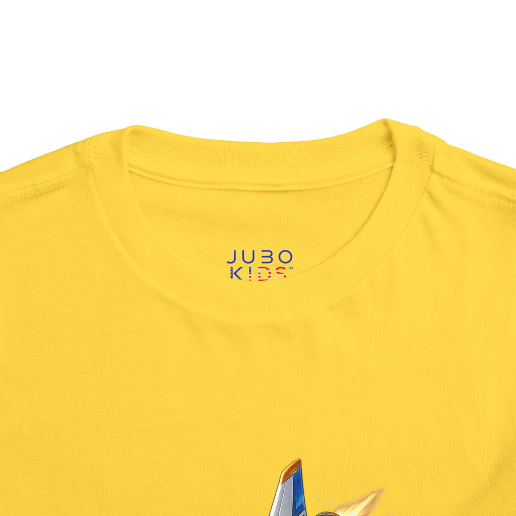 Toddler Tee — Blue & Yellow Spaceship Rocket Graphic