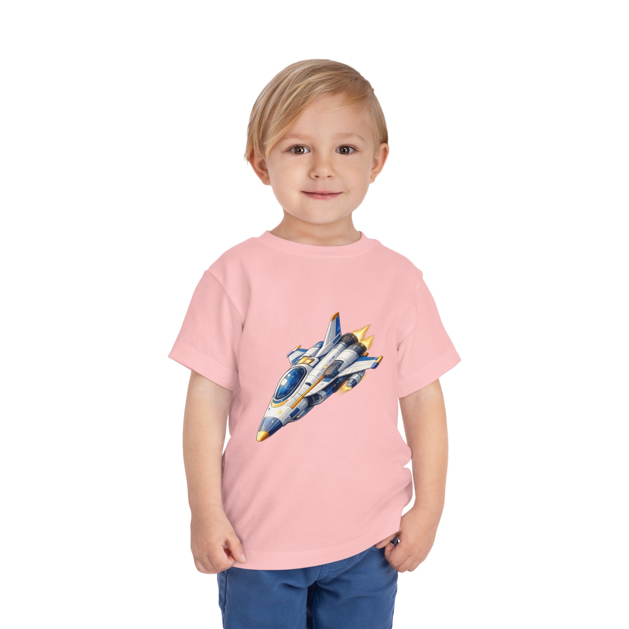 Toddler Tee — Blue & Yellow Spaceship Rocket Graphic