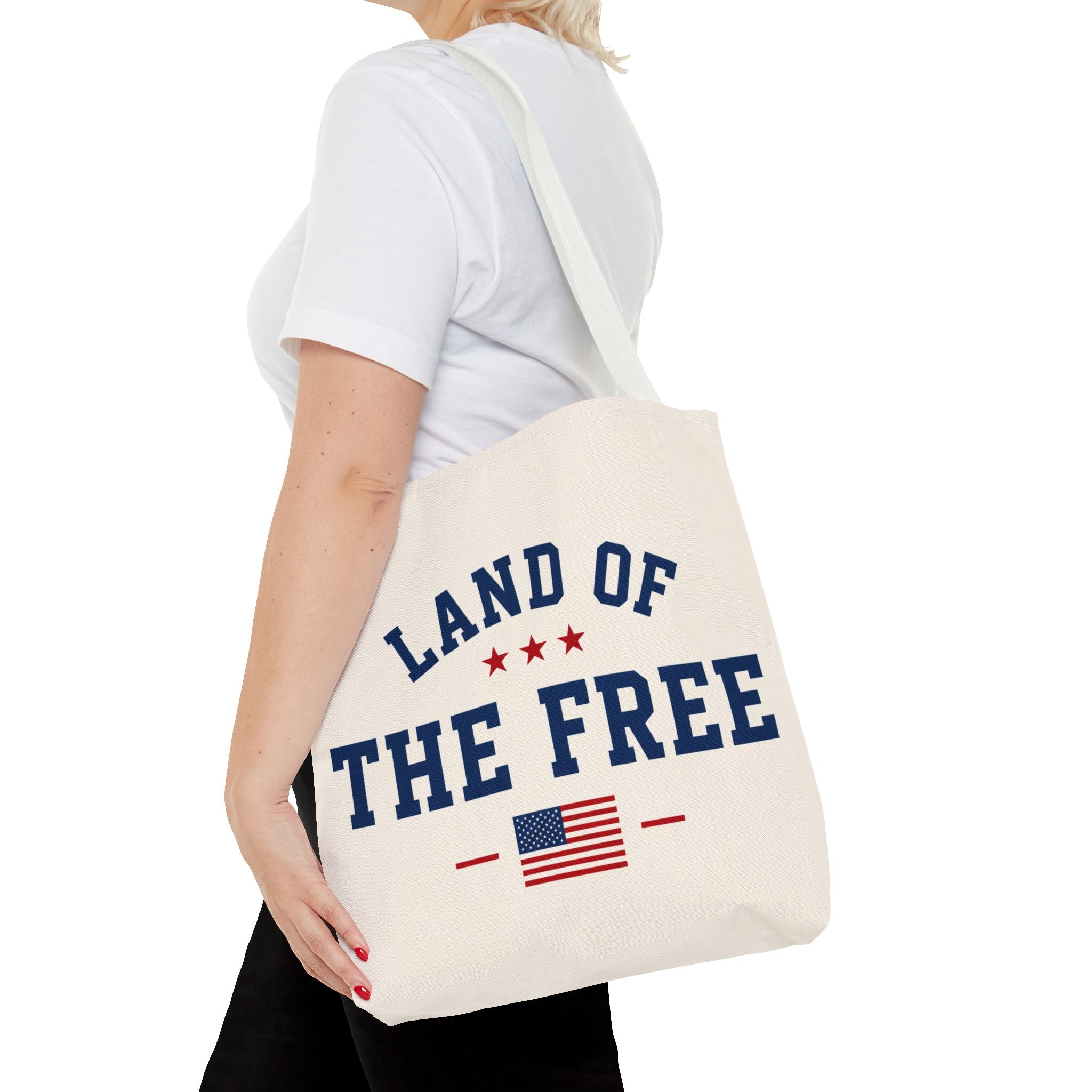 Land of the Free Canvas Tote Bag | Patriotic USA Tote | Reusable Cotton Shopping Bag | American Flag Gift | Everyday Beach Tote