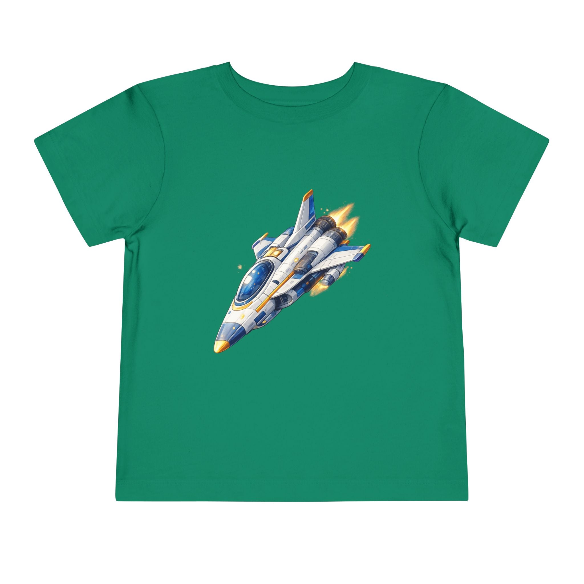 Toddler Tee — Blue & Yellow Spaceship Rocket Graphic
