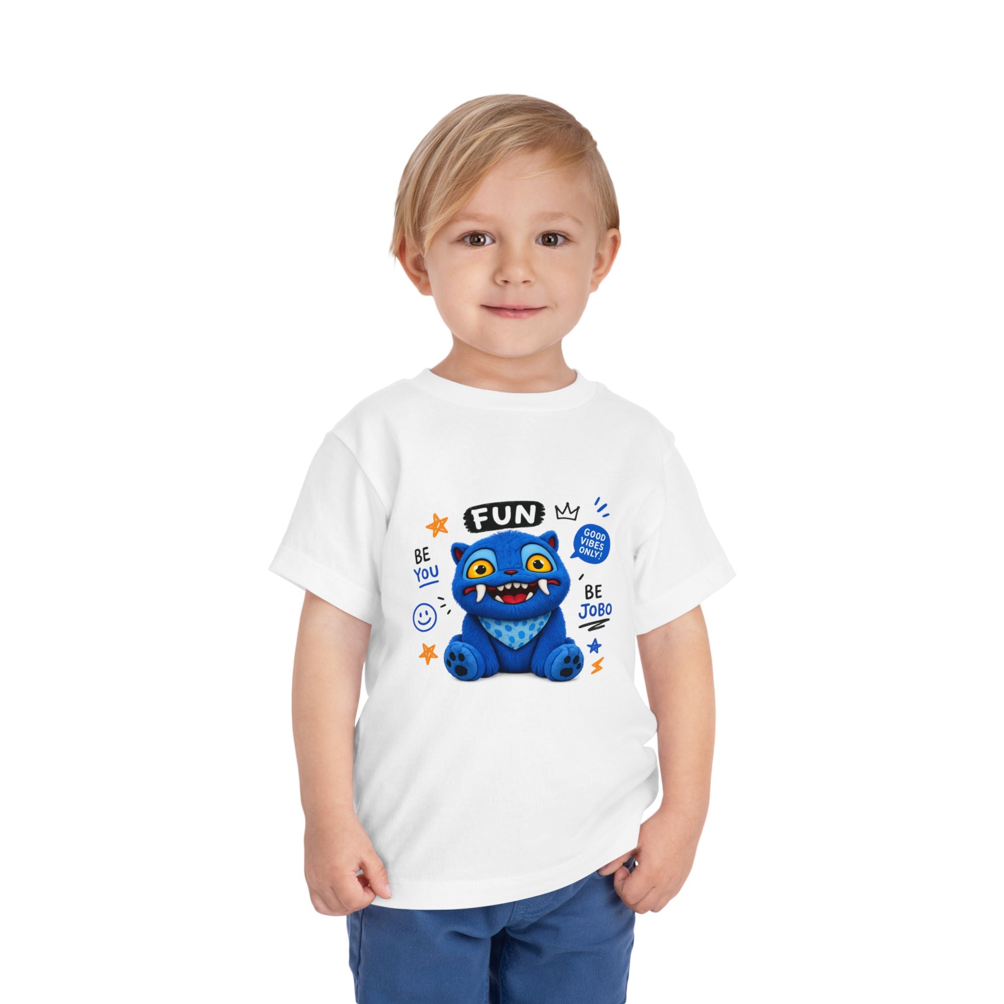 Fun Blue Monster Toddler Tee — "Be You Be Jobo" Graphic Shirt