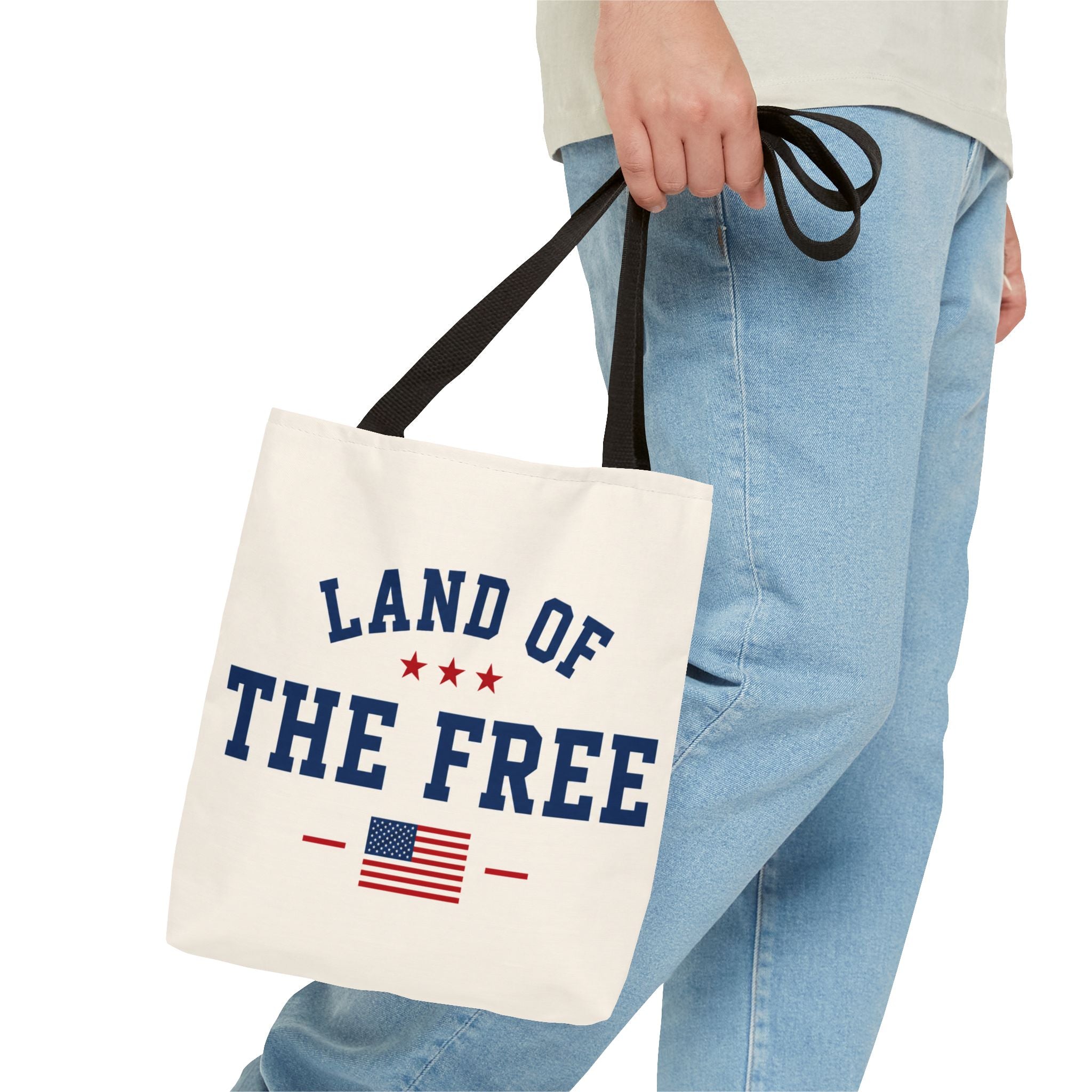 Land of the Free Canvas Tote Bag | Patriotic USA Tote | Reusable Cotton Shopping Bag | American Flag Gift | Everyday Beach Tote