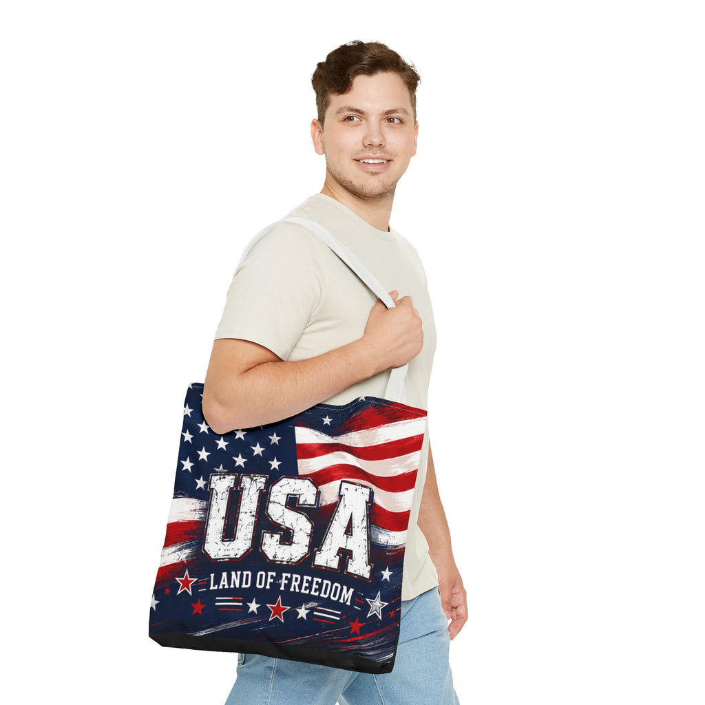 Land of the Free Canvas Tote Bag | Patriotic USA Tote | American Flag Gift