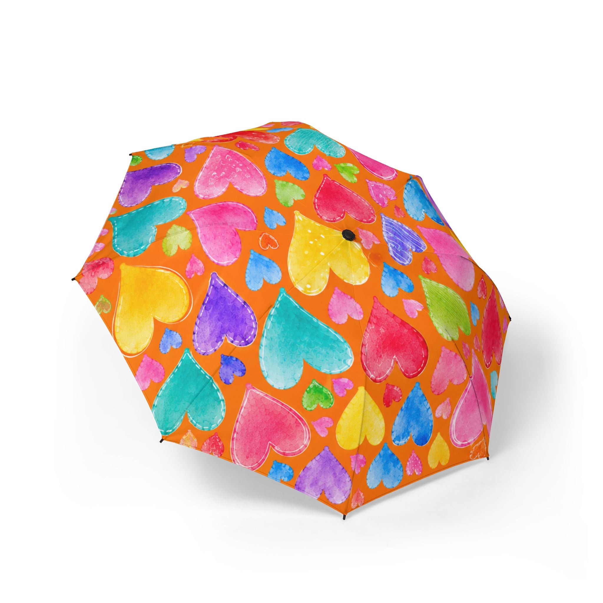 Colorful Heart Print Foldable Umbrella — Semi-Automatic Travel Rain Sun Umbrella