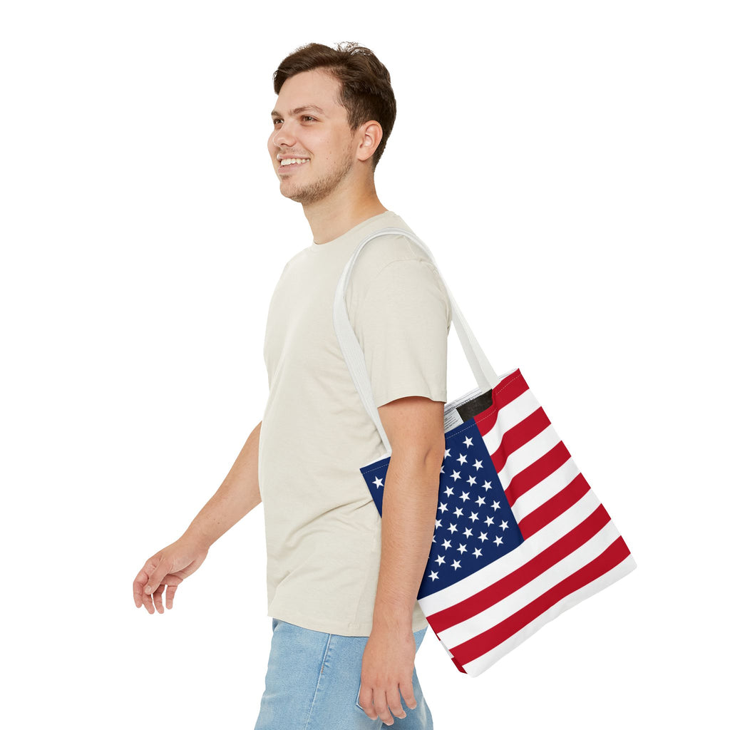 Stars & Stripes Canvas Tote Bag | American Flag Tote | Patriotic Cotton Shopping Bag | Reusable Beach Tote | USA Gift