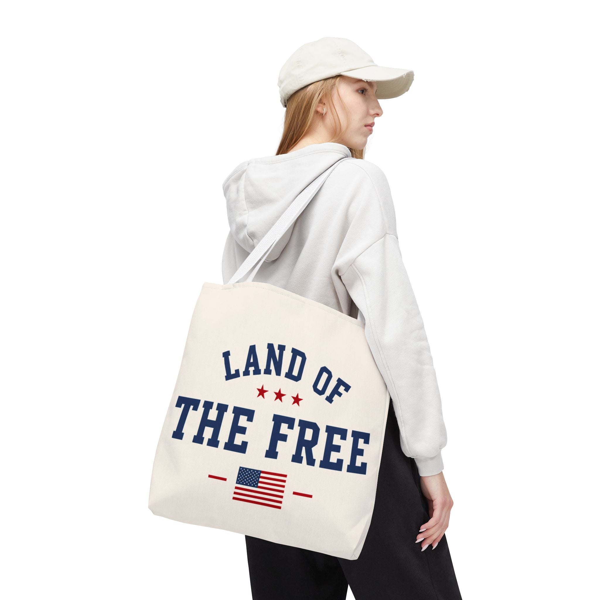 Land of the Free Canvas Tote Bag | Patriotic USA Tote | Reusable Cotton Shopping Bag | American Flag Gift | Everyday Beach Tote