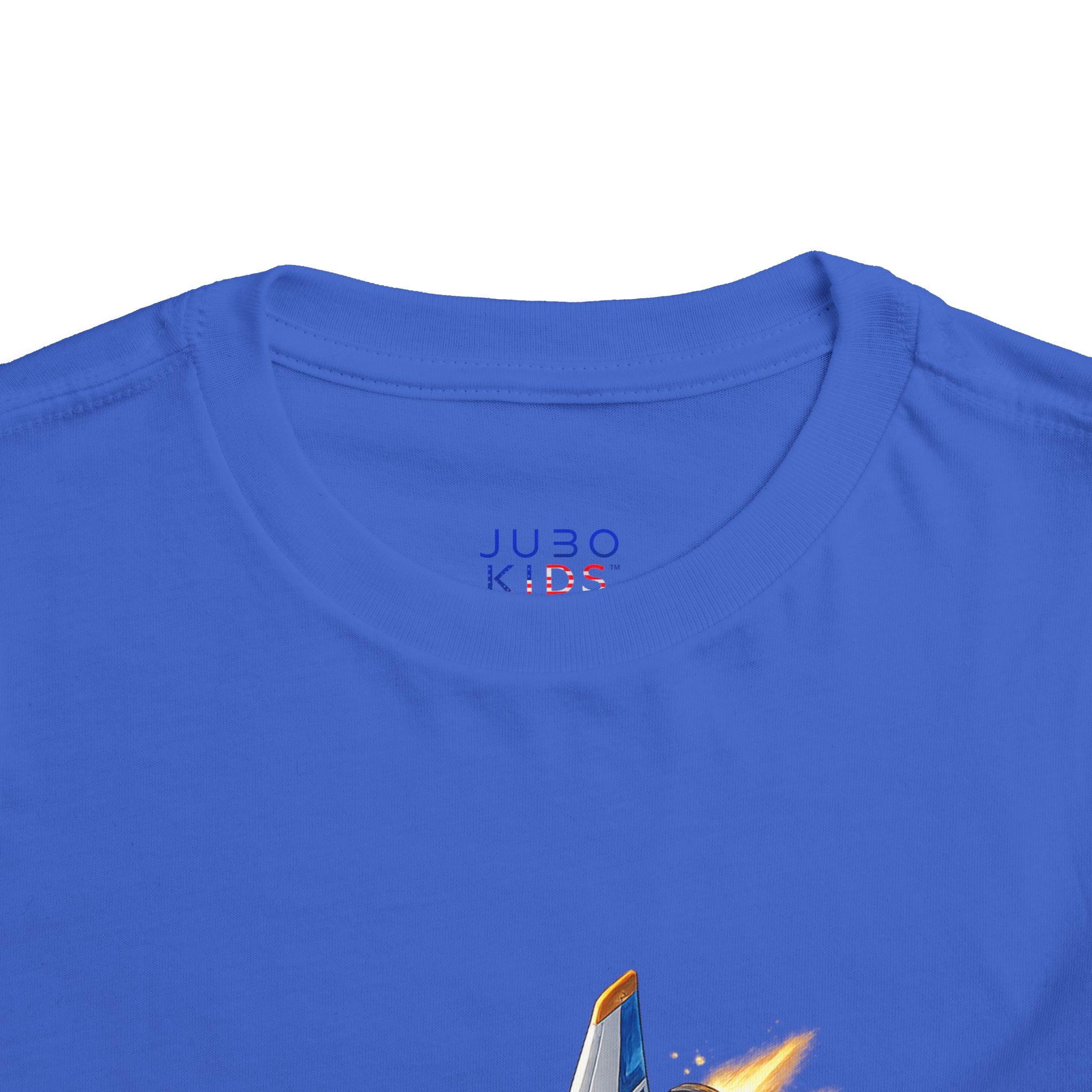 Toddler Tee — Blue & Yellow Spaceship Rocket Graphic