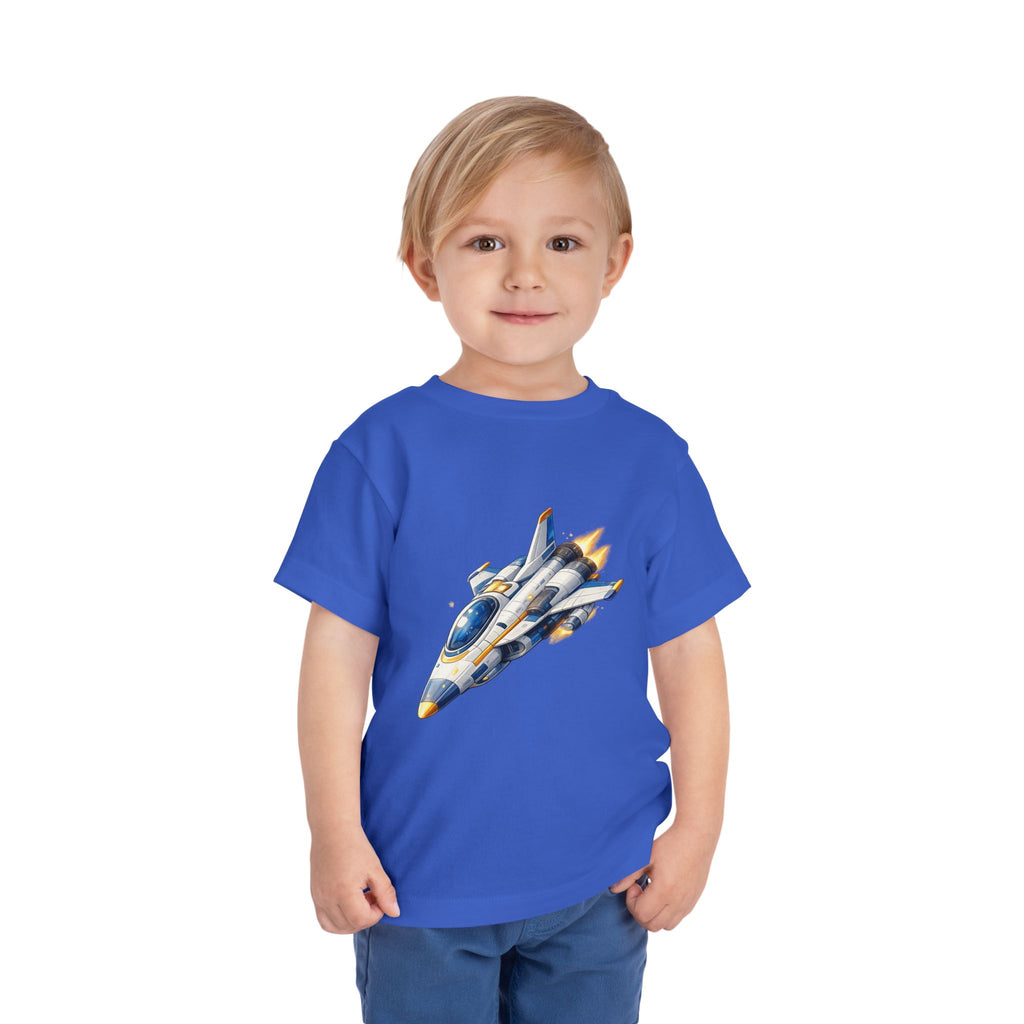 Toddler Tee — Blue & Yellow Spaceship Rocket Graphic