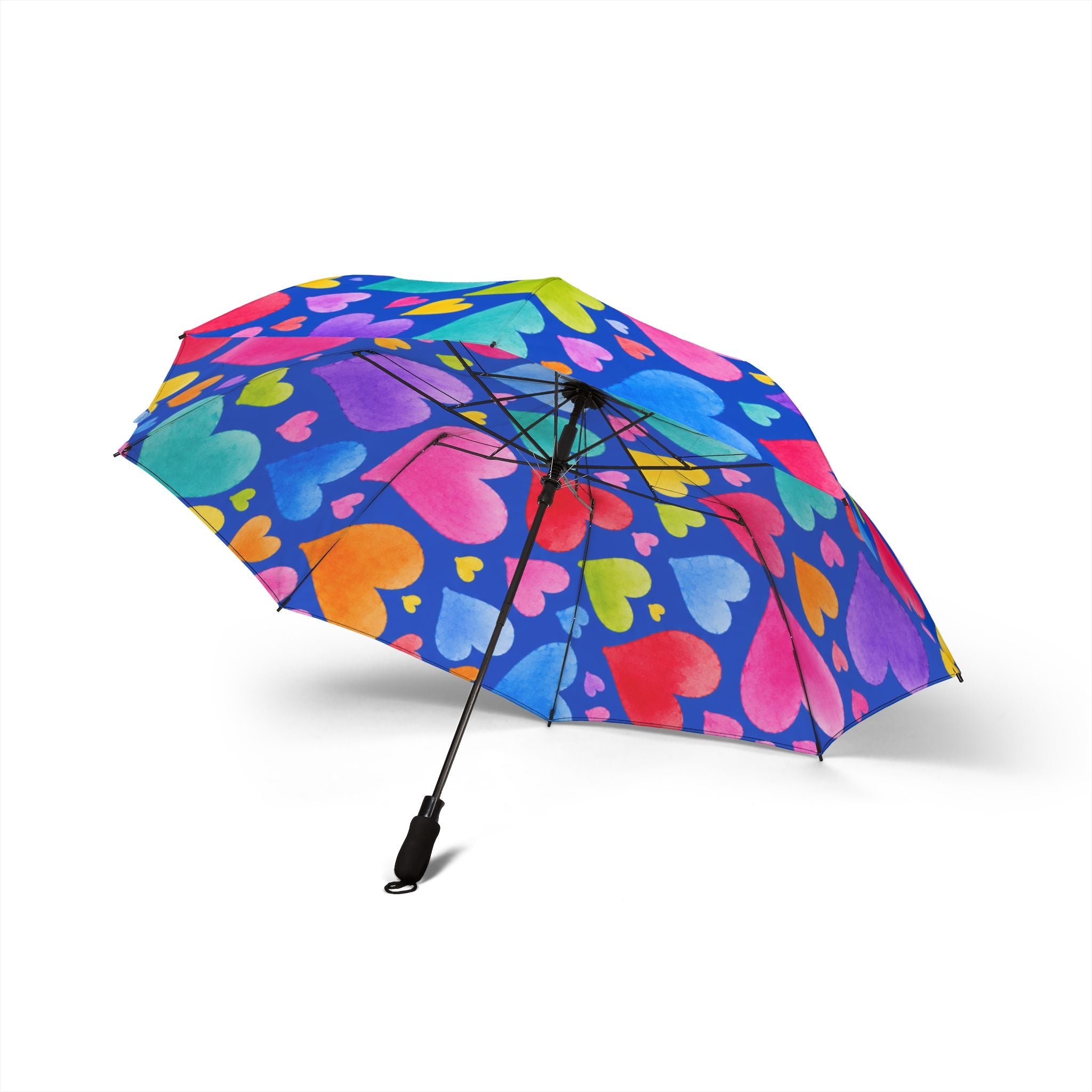 Compact Foldable Umbrella — Colorful Heart Print Semi-Automatic Travel Umbrella