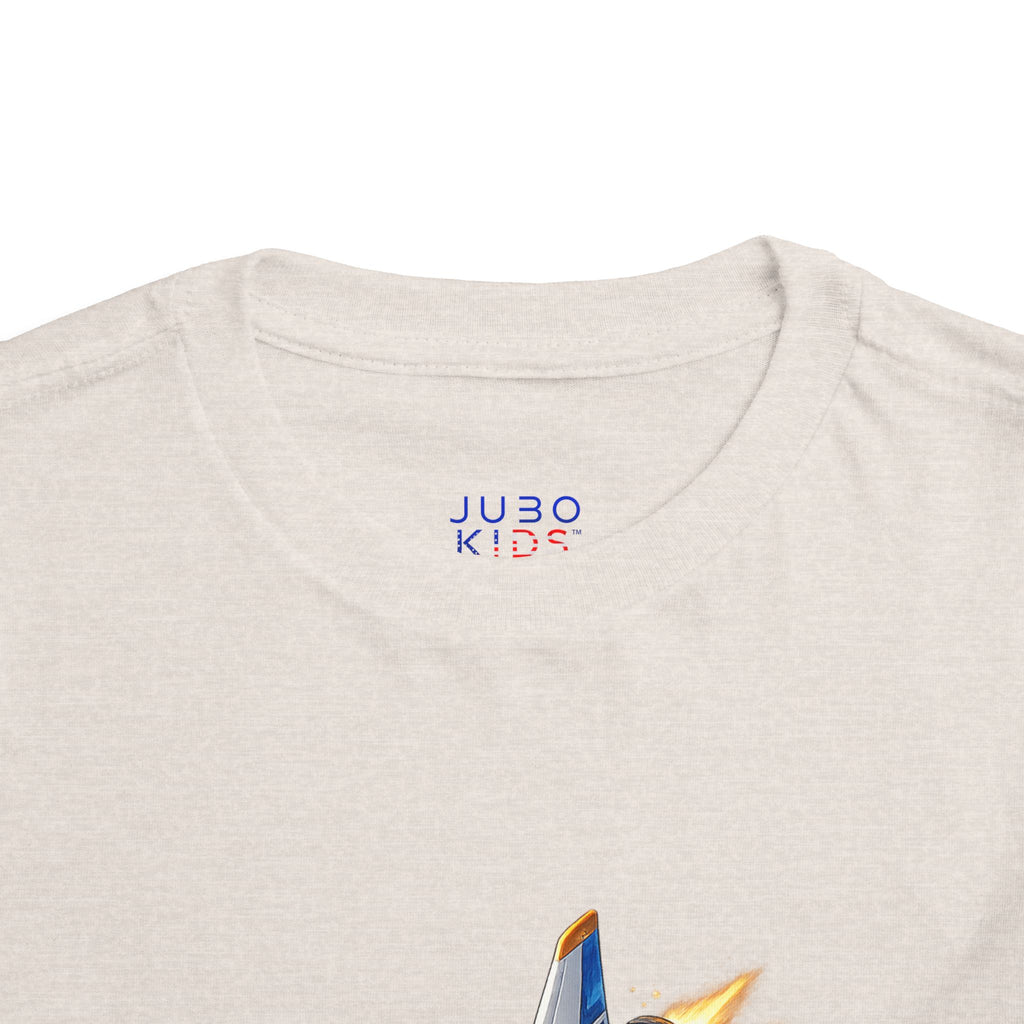 Toddler Tee — Blue & Yellow Spaceship Rocket Graphic