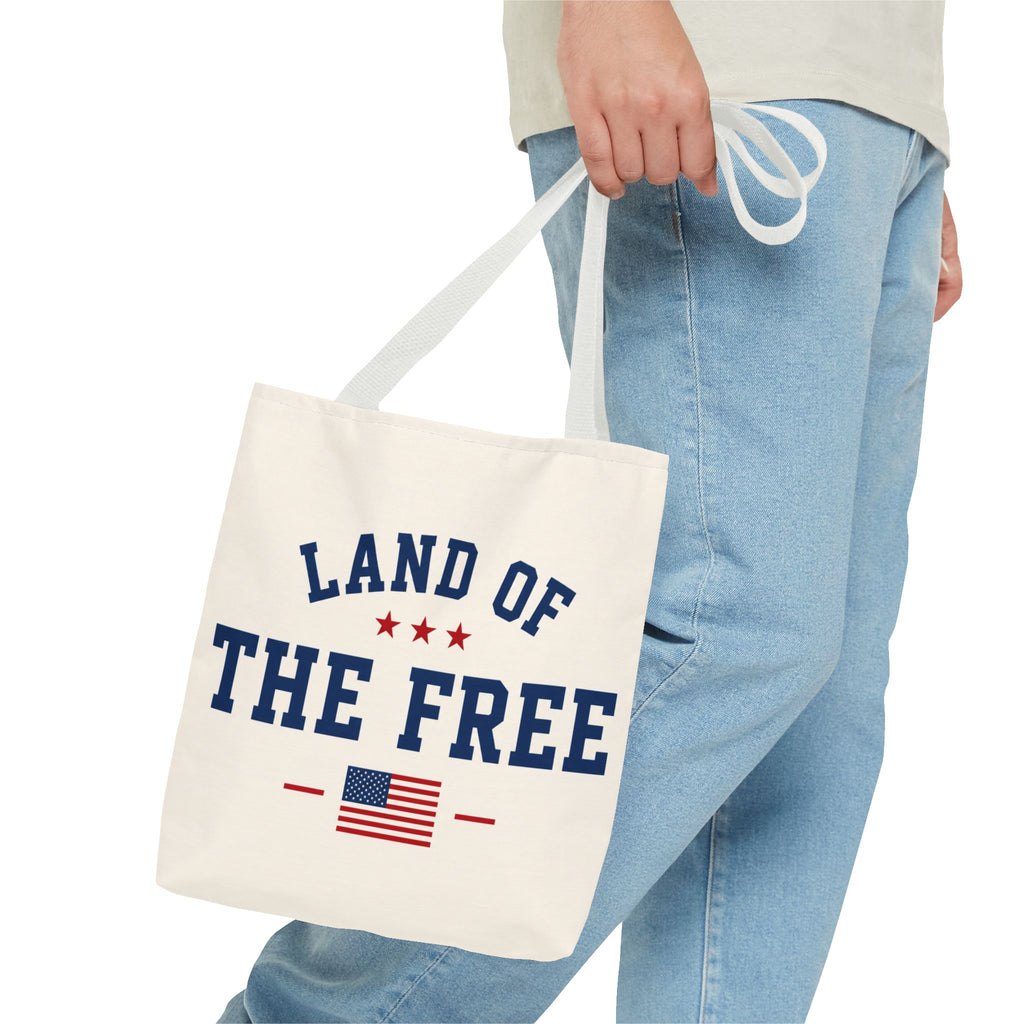 Land of the Free Canvas Tote Bag | Patriotic USA Tote | Reusable Cotton Shopping Bag | American Flag Gift | Everyday Beach Tote