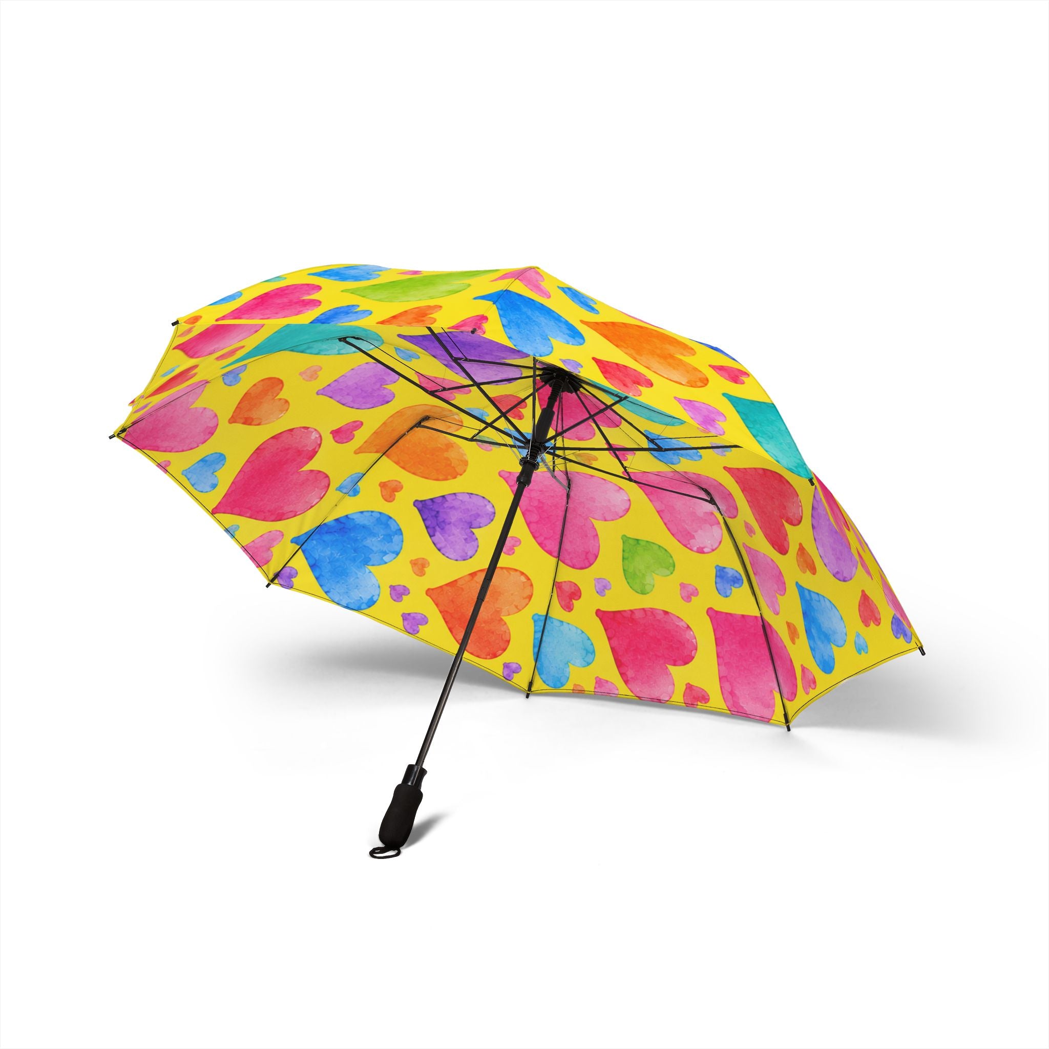 Foldable Umbrella — Colorful Watercolor Hearts Rain Umbrella