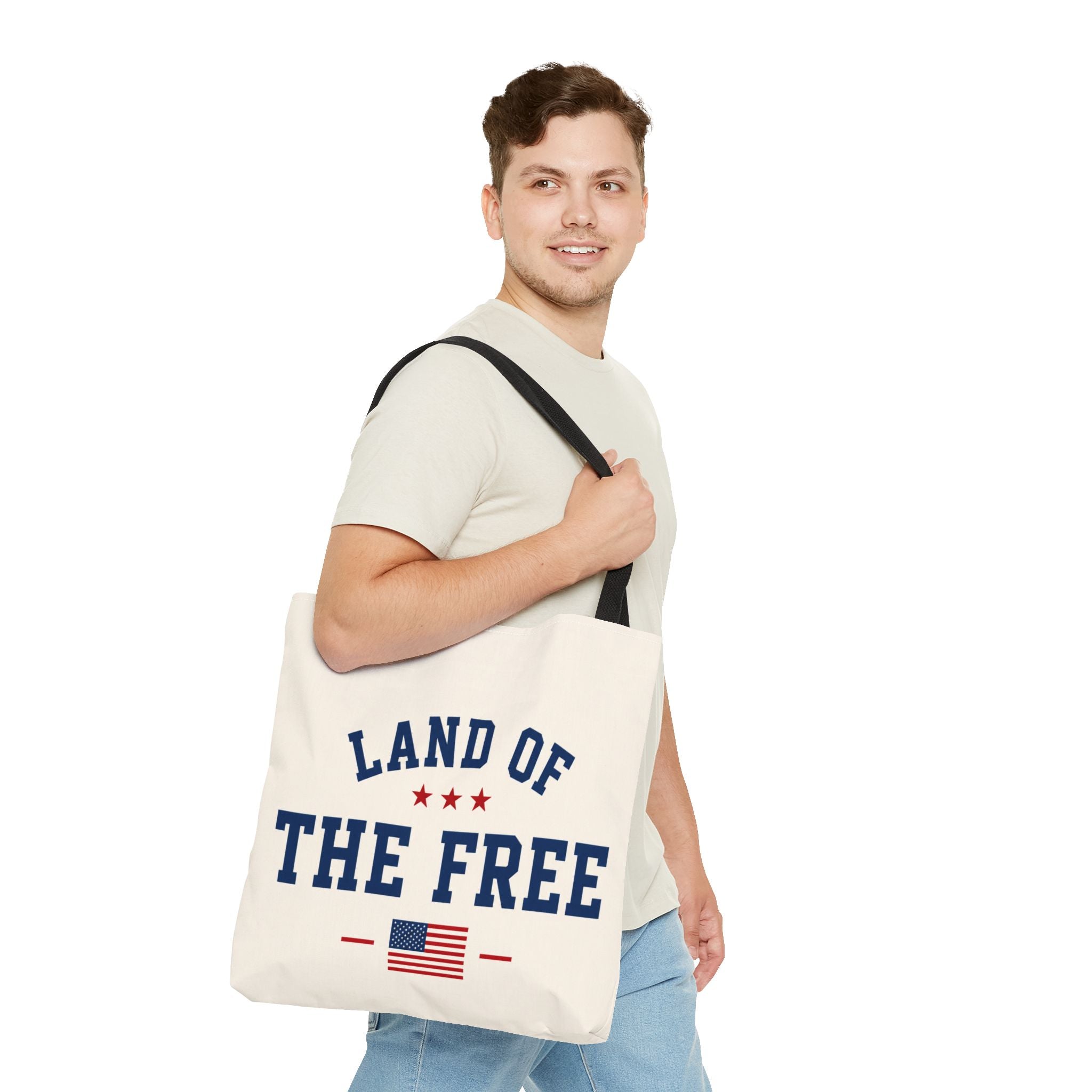 Land of the Free Canvas Tote Bag | Patriotic USA Tote | Reusable Cotton Shopping Bag | American Flag Gift | Everyday Beach Tote