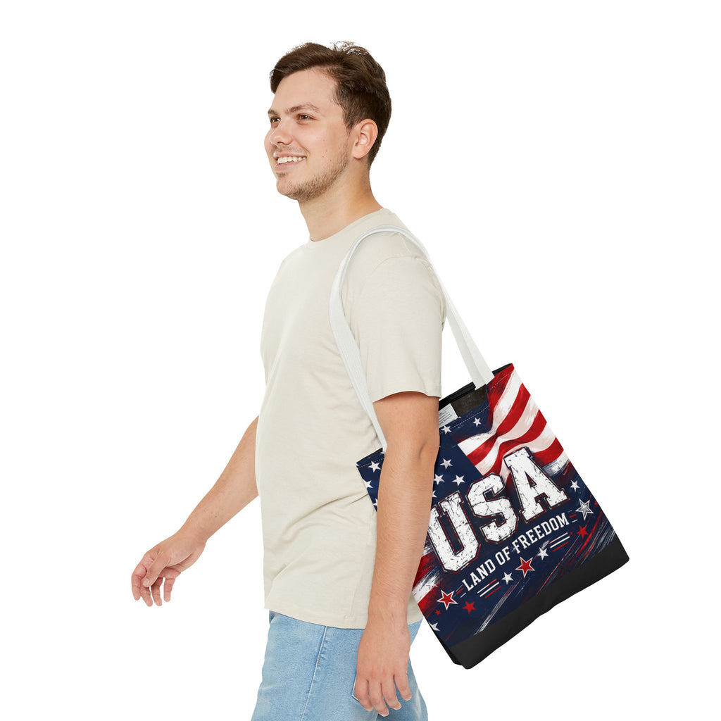 Land of the Free Canvas Tote Bag | Patriotic USA Tote | American Flag Gift